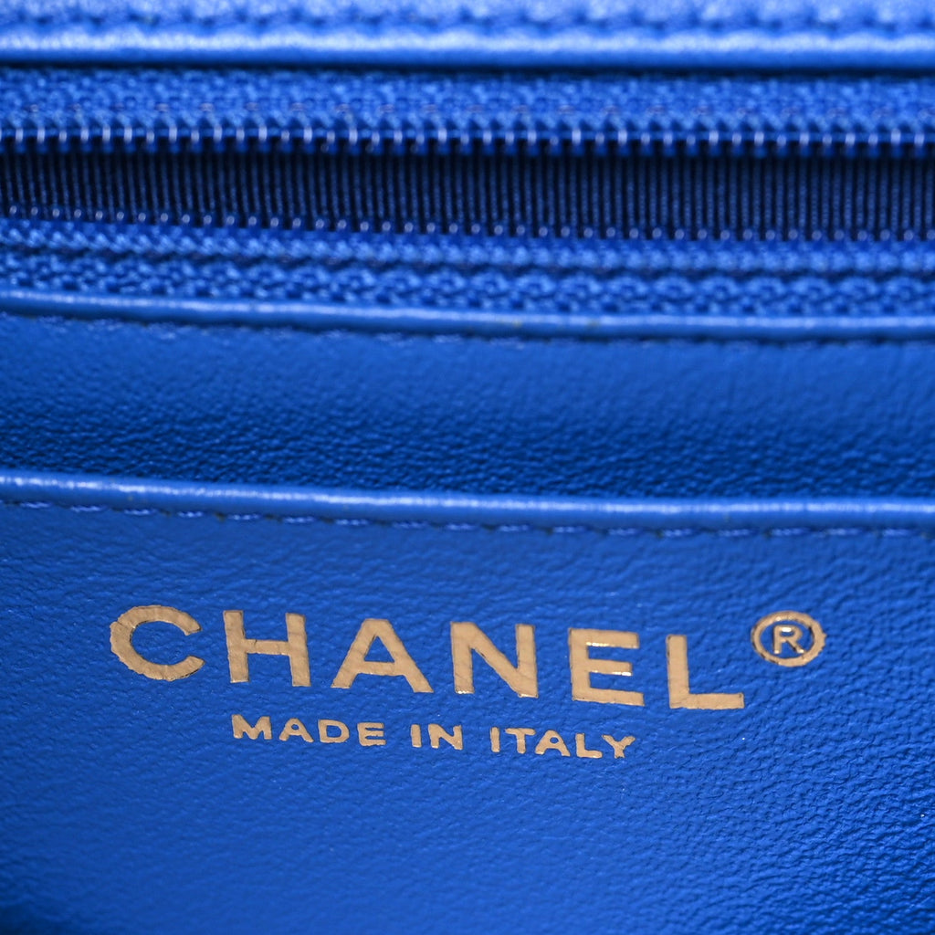 Lambskin Chevron Quilted Mini Square Flap Blue