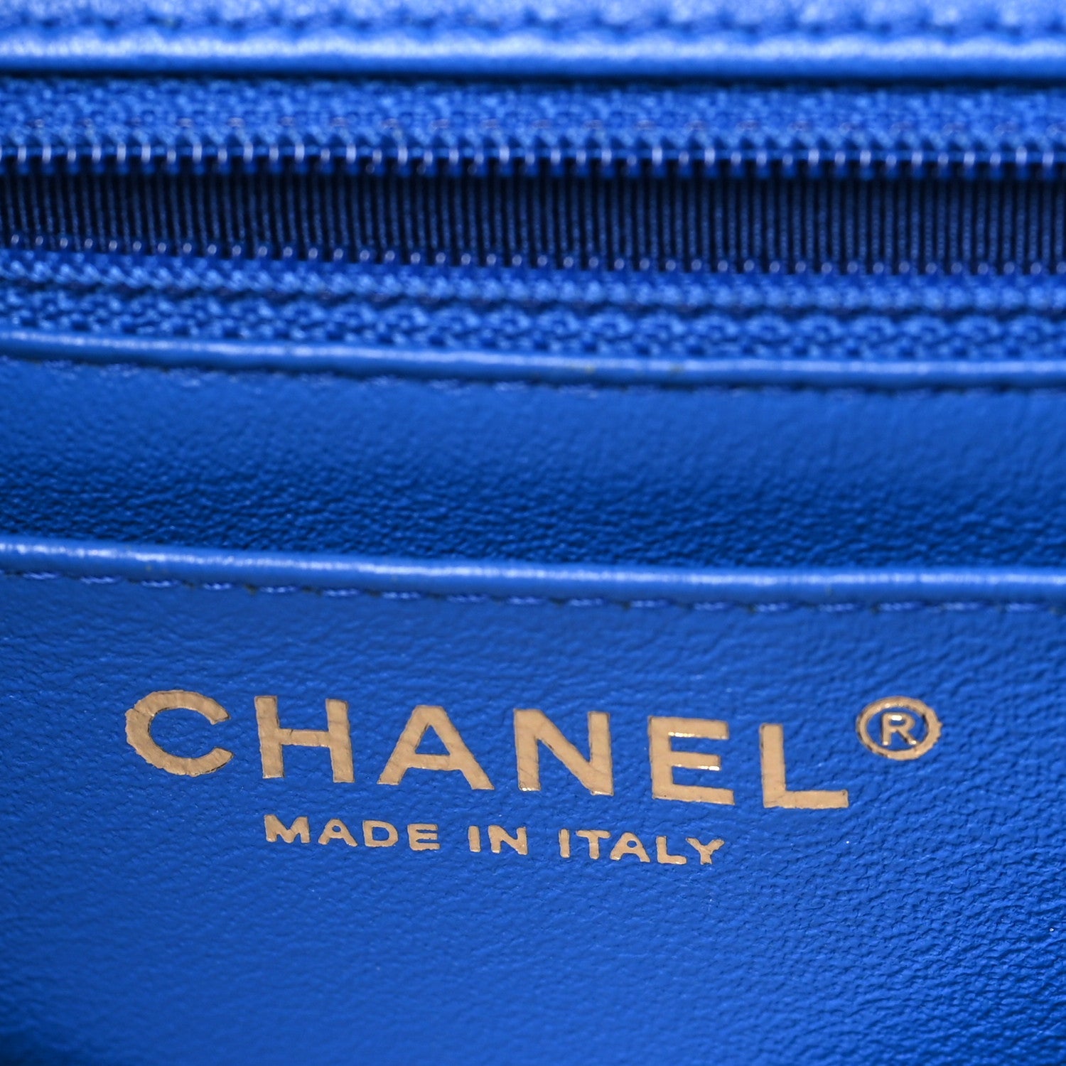 Lambskin Chevron Quilted Mini Square Flap Blue