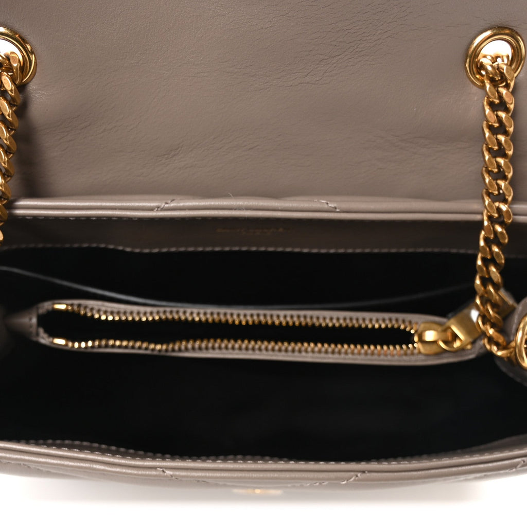 Calfskin Y Quilted Monogram Small Loulou Chain Satchel Greyish Brown