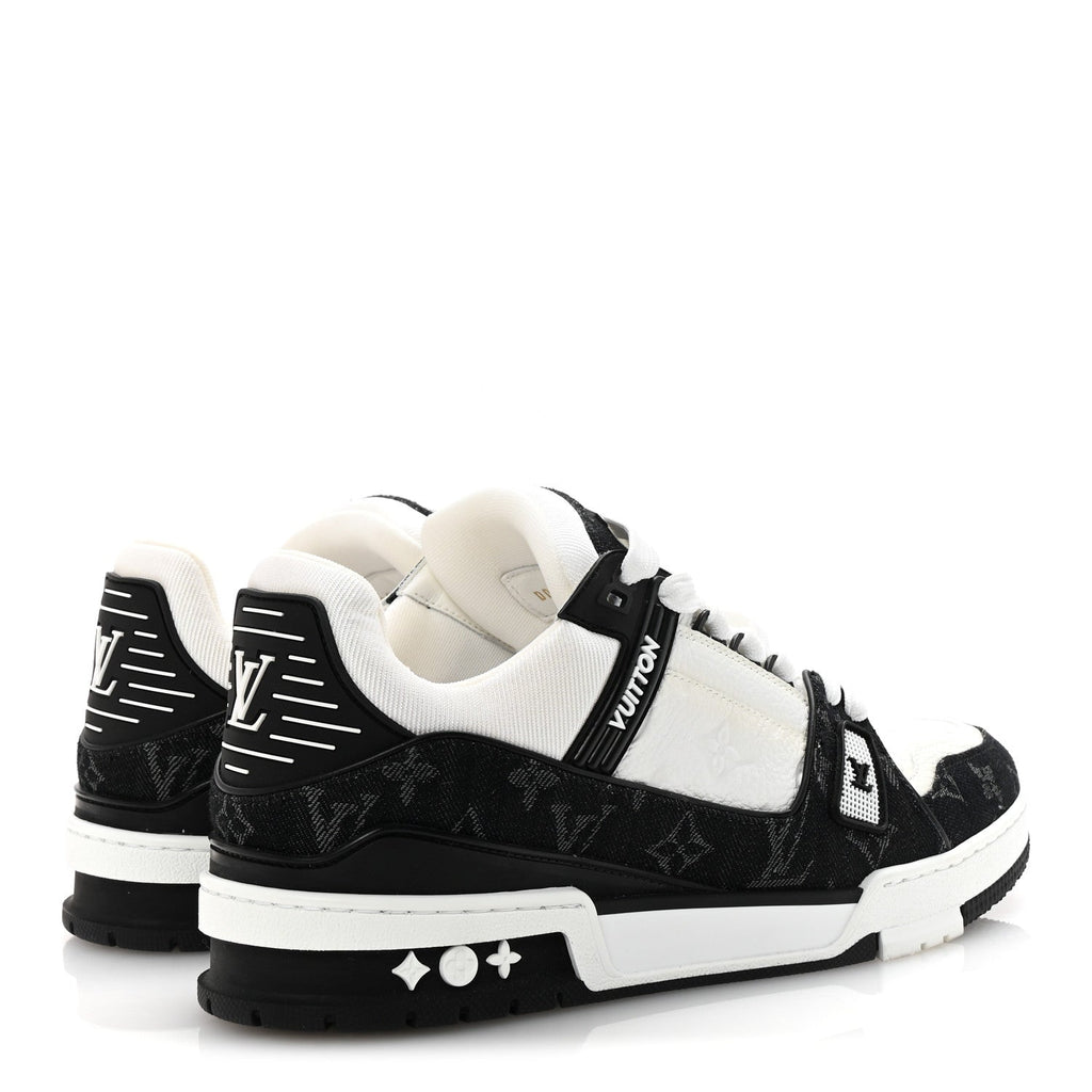 Calfskin Embossed Monogram Denim Mens LV Trainer Sneakers 9 Black