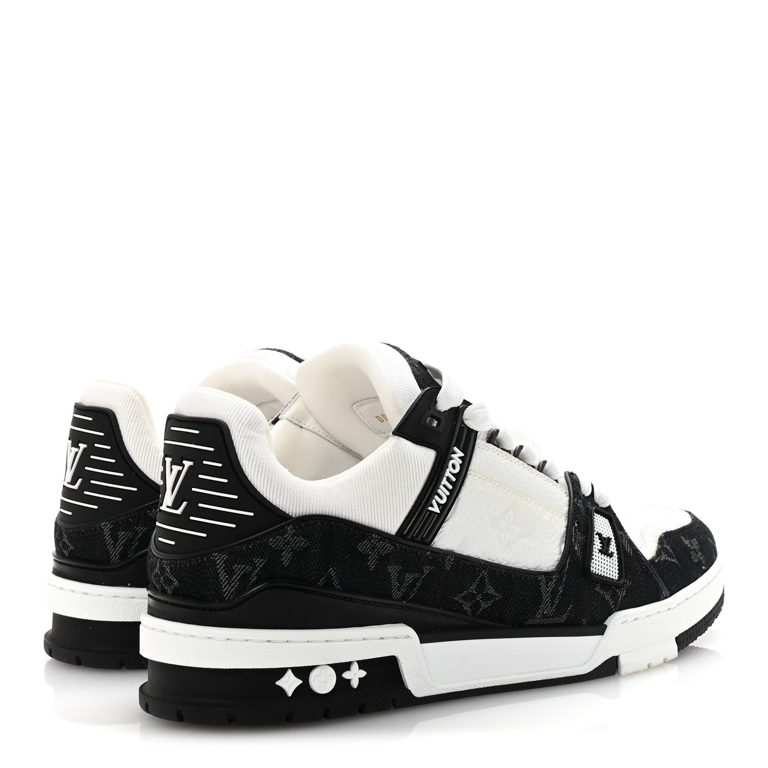 Calfskin Embossed Monogram Denim Mens LV Trainer Sneakers 9 Black