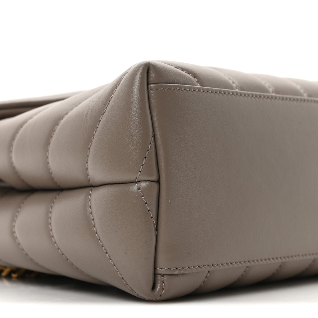 Calfskin Y Quilted Monogram Small Loulou Chain Satchel Greyish Brown