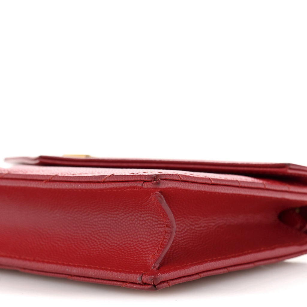 Grain De Poudre Matelasse Chevron Monogram Envelope Chain Wallet New Red