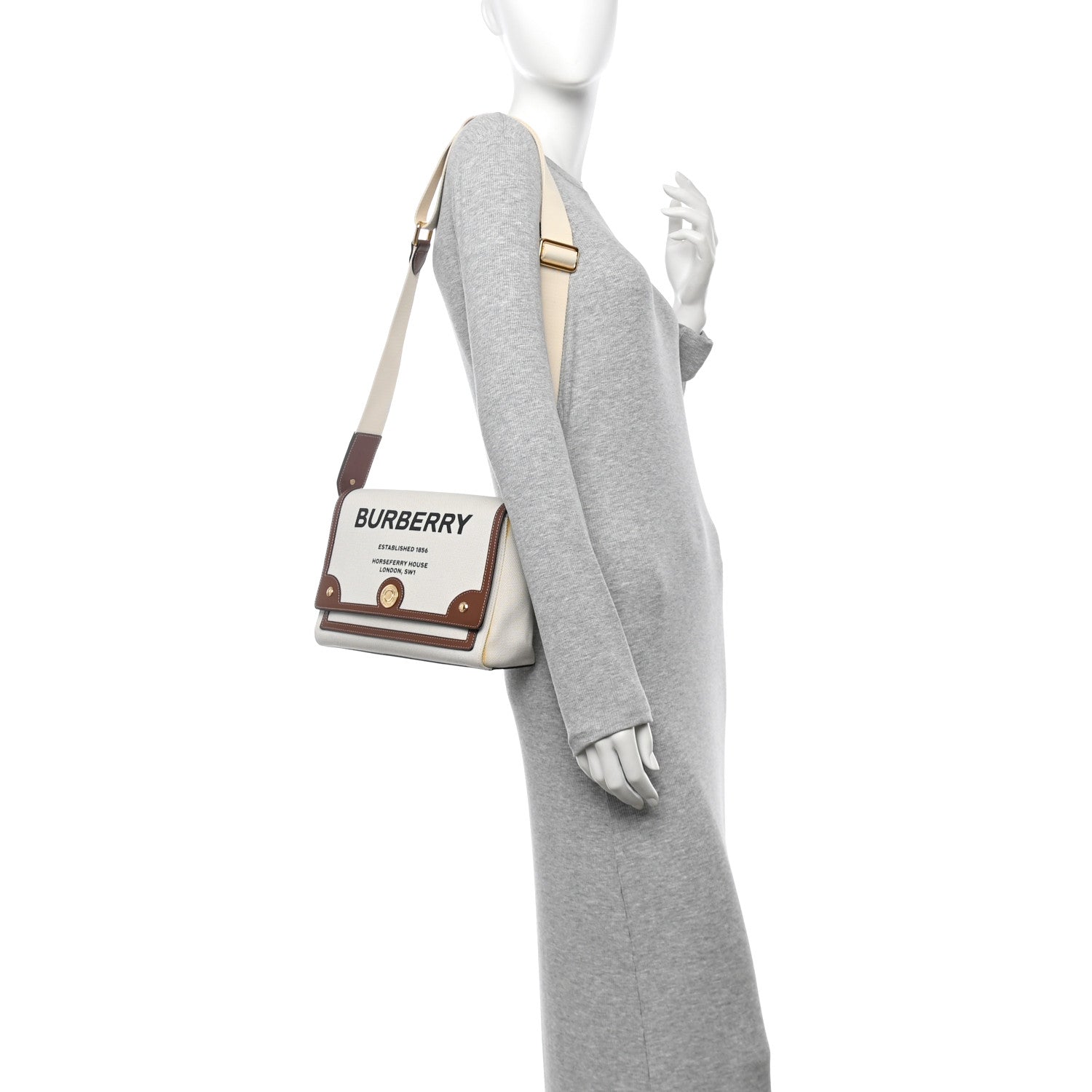 Canvas Horseferry Print Note Crossbody Bag Natural Tan