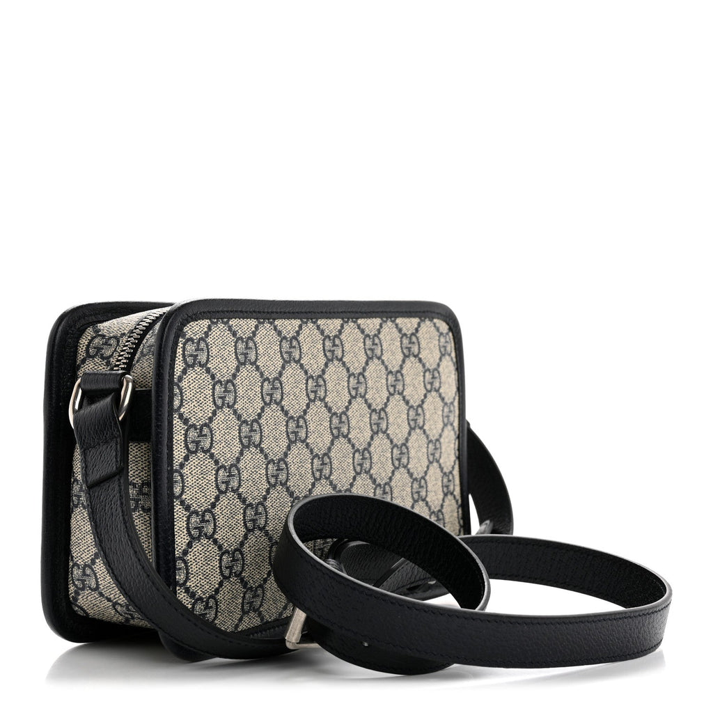 GG Supreme Monogram Textured Dollar Calfskin Mini Retro Interlocking G Shoulder Bag Beige Blue