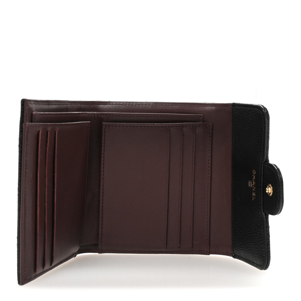 Caviar Quilted Compact Flap Wallet Black