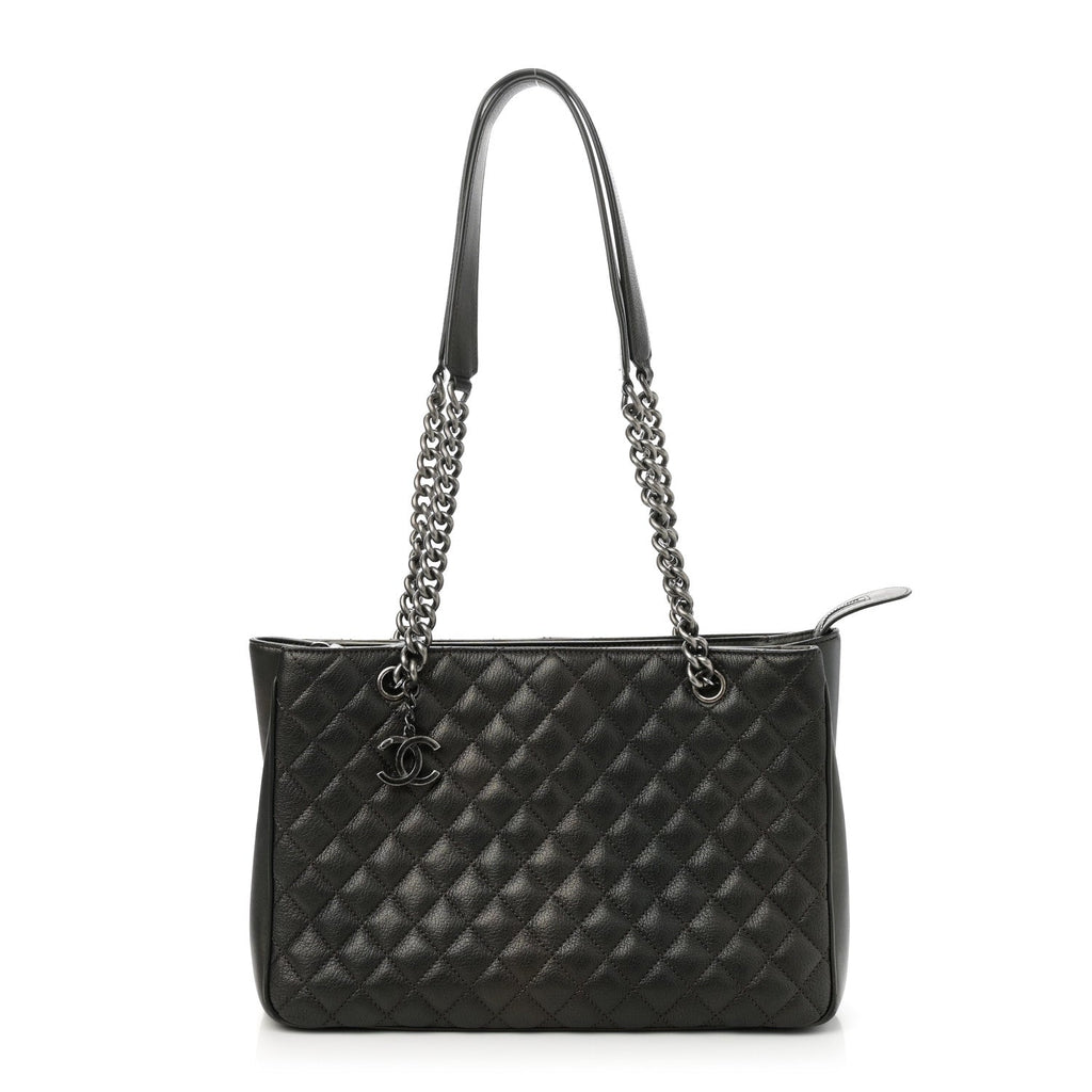 Metallic Goatskin Quilted Medium Rock In Rome Tote Charcoal