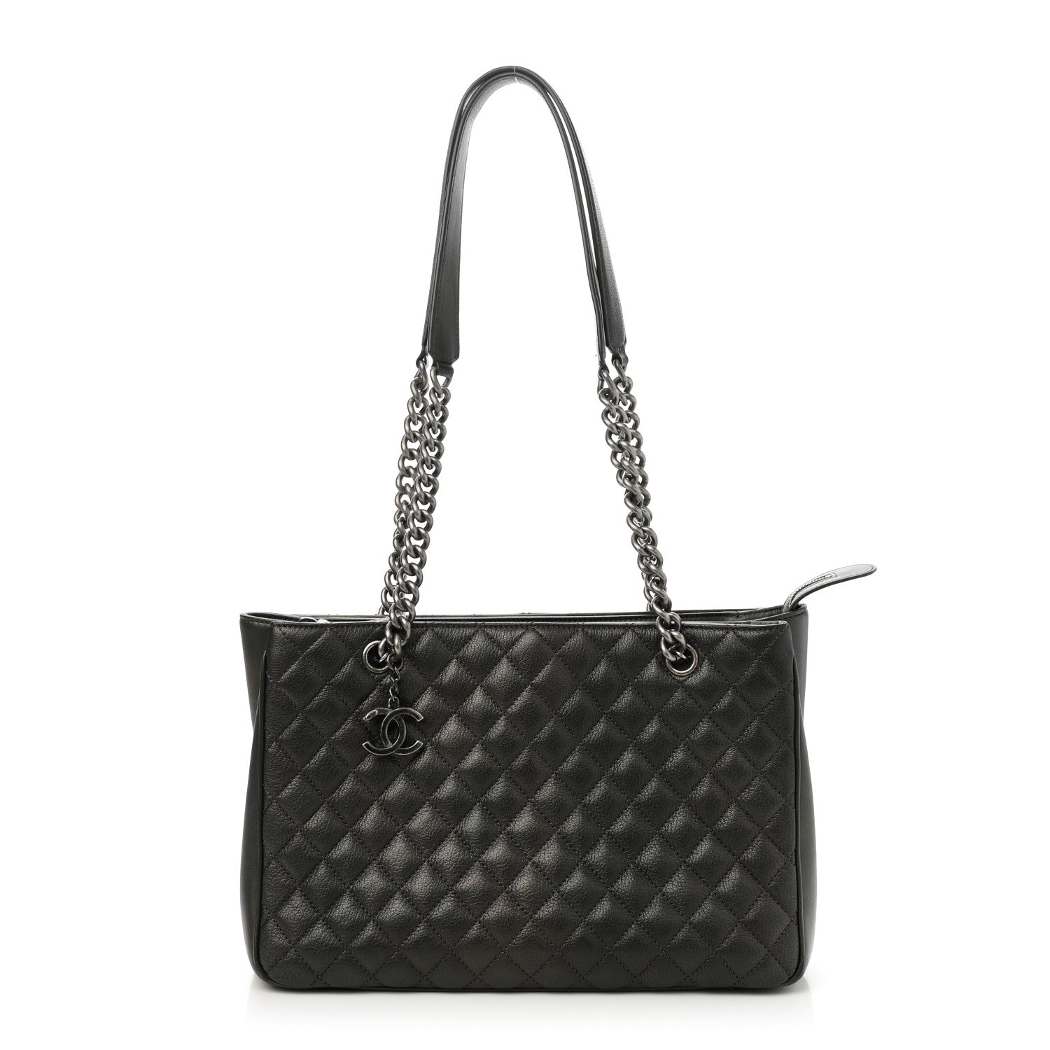 Metallic Goatskin Quilted Medium Rock In Rome Tote Charcoal