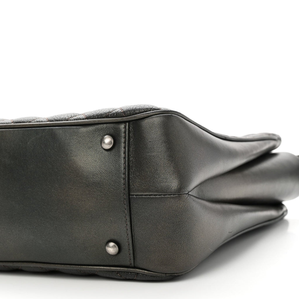 Metallic Goatskin Quilted Medium Rock In Rome Tote Charcoal