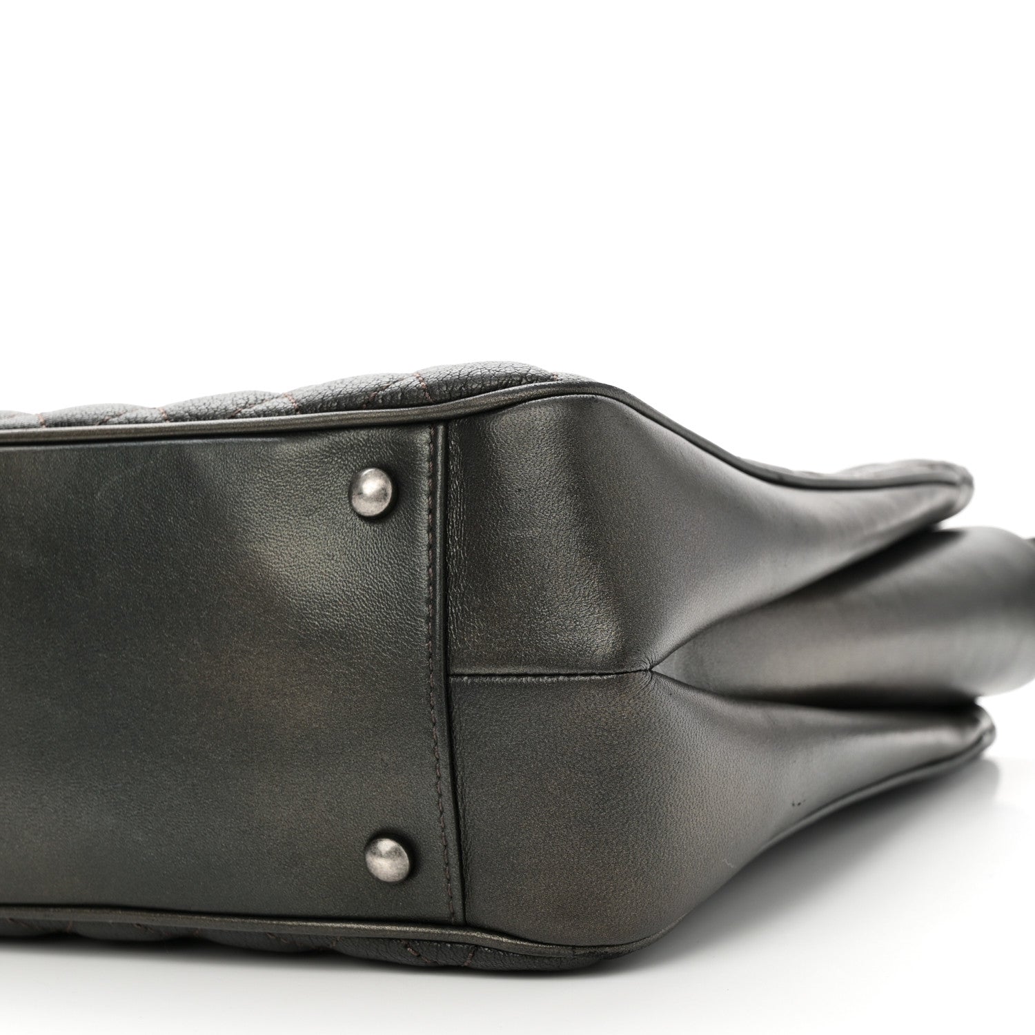 Metallic Goatskin Quilted Medium Rock In Rome Tote Charcoal