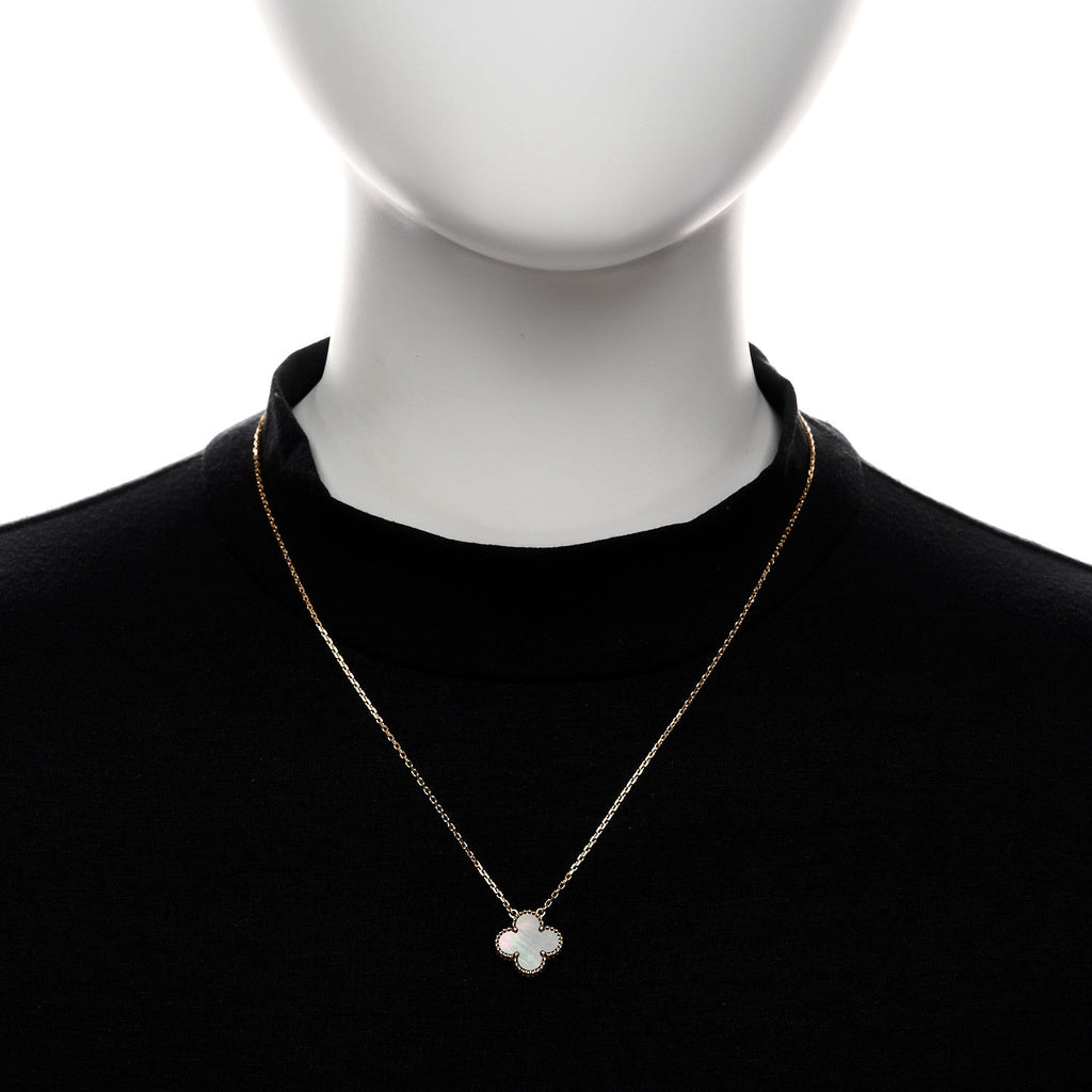 18K Rose Gold Gray Mother of Pearl Vintage Alhambra Pendant Necklace