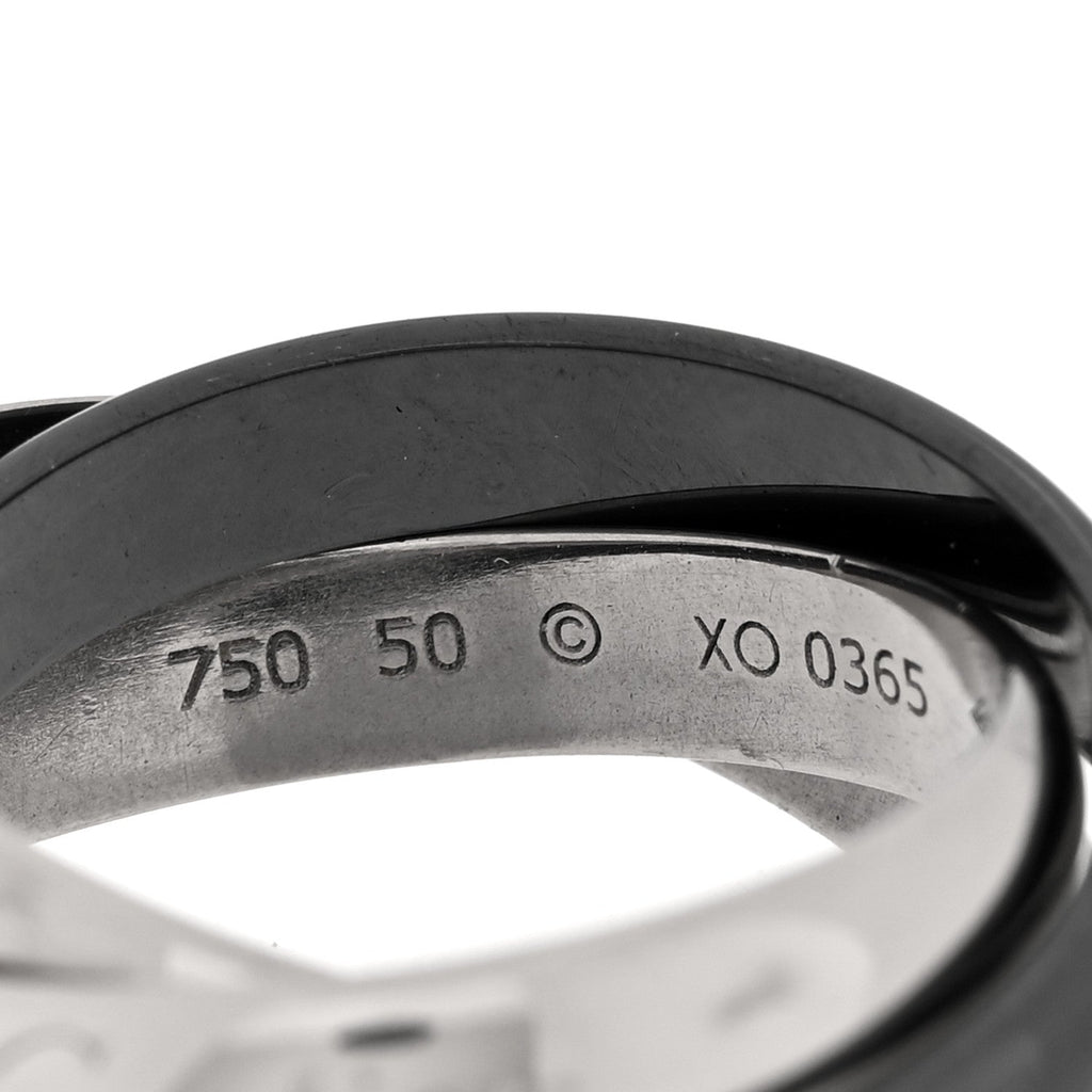 18K White Gold Black Ceramic Trinity Ring 50 5.25