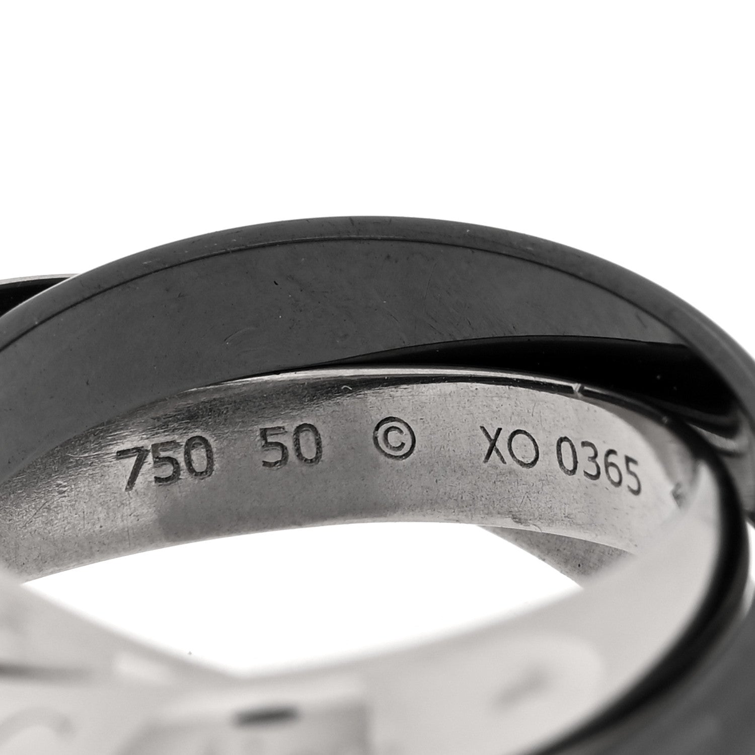 18K White Gold Black Ceramic Trinity Ring 50 5.25