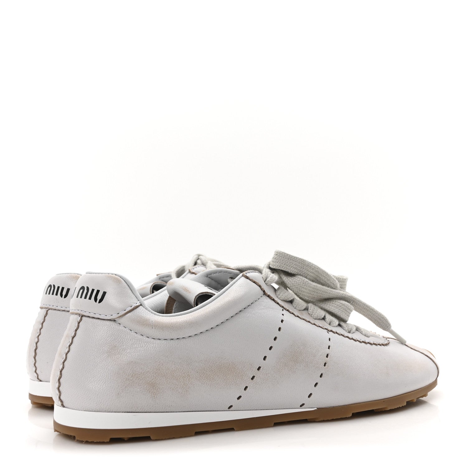 Bleached Calfskin Womens Plume Low Top Sneakers 37 White