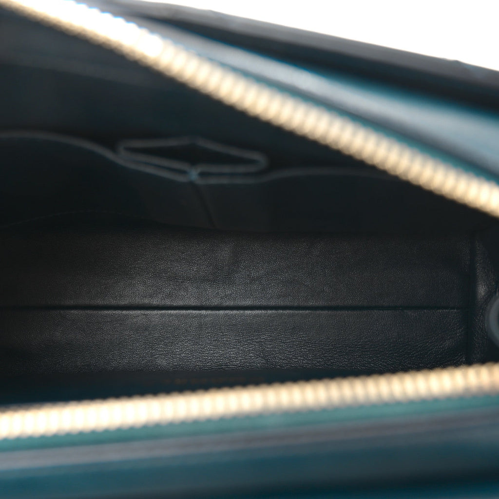 Calfskin Chevron Quilted Medal Flap Blue