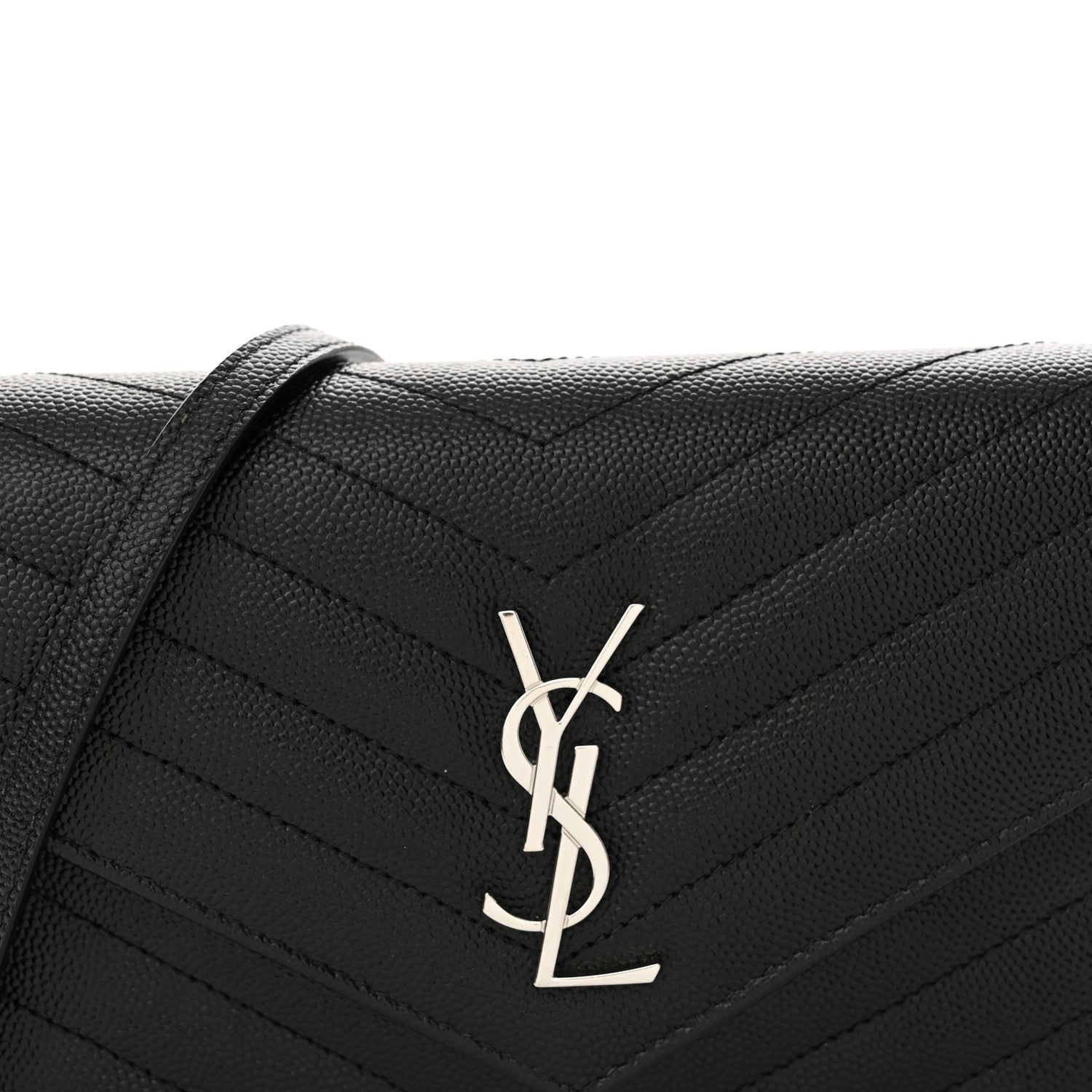 Grain De Poudre Matelasse Chevron Monogram Envelope Chain Wallet Black