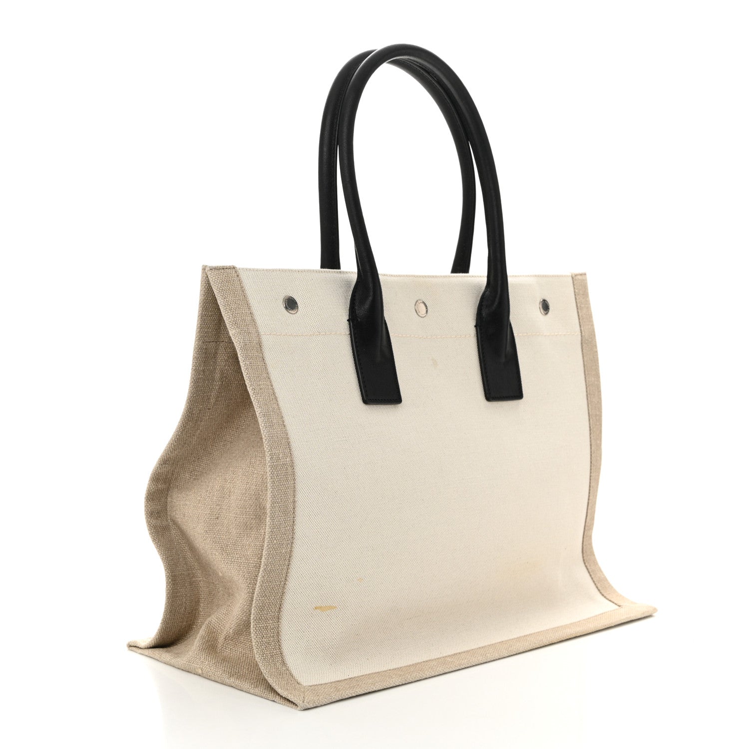 Linen Calfskin Small Rive Gauche Tote Greggio Natural