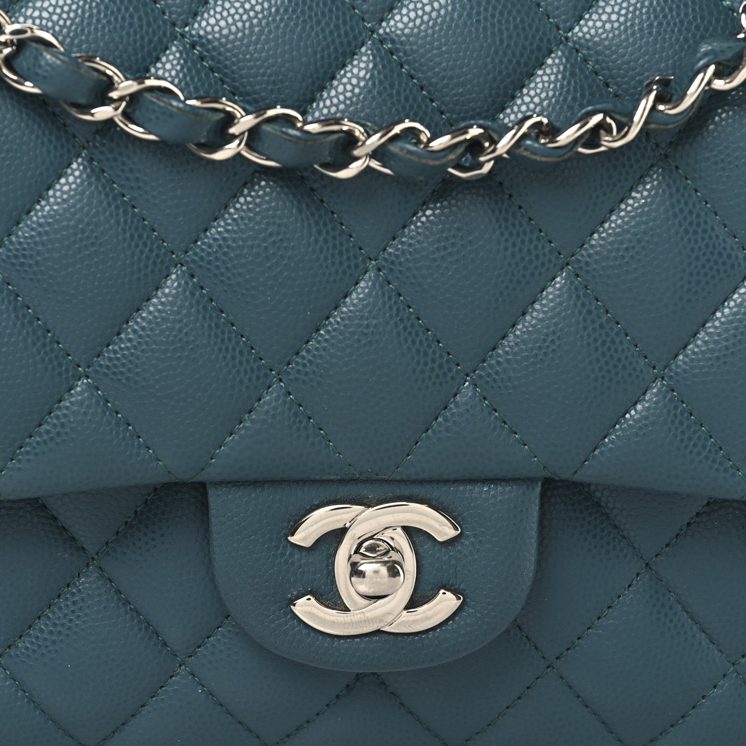 Caviar Quilted Medium Double Flap Turquoise