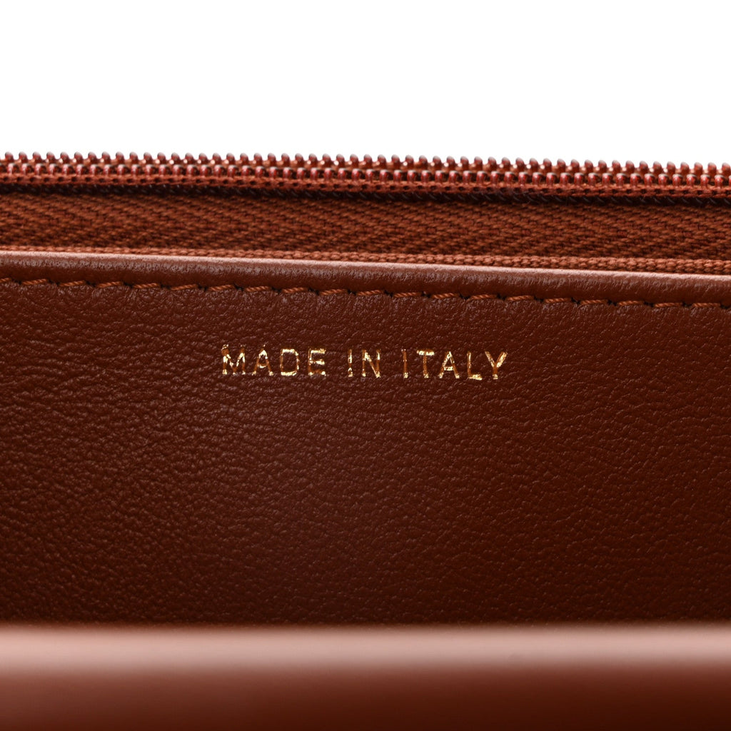 Lambskin Quilted Crystal Pearl CC Wallet On Chain WOC  Brown