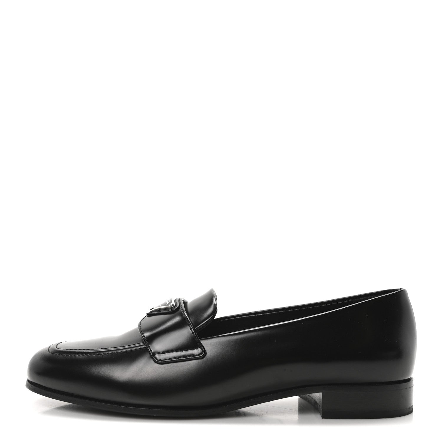 Brushed Calfskin Metal Triangle Logo 20mm Loafers 36.5 Black