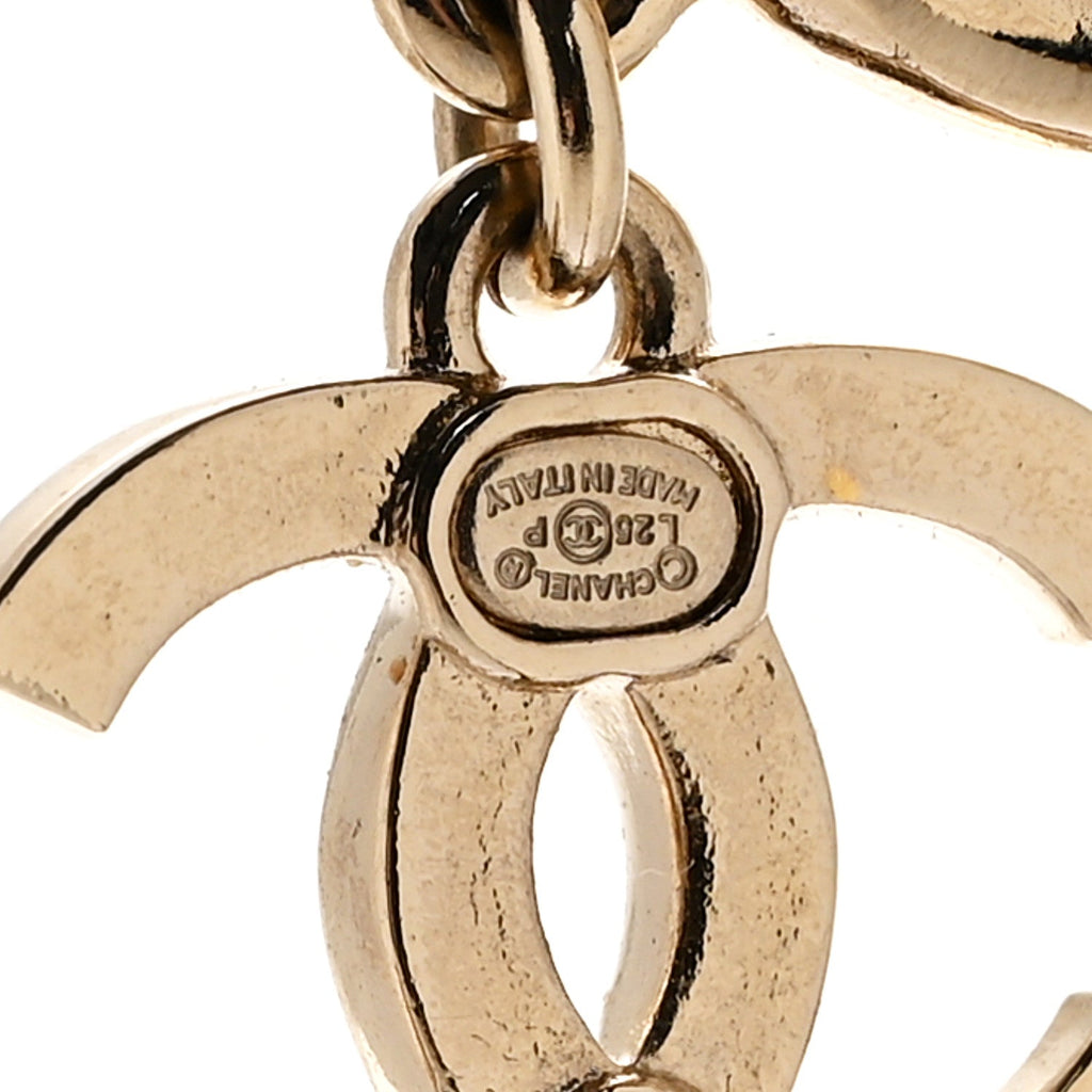 Metal Enamel CC Heart Drop Earrings Gold