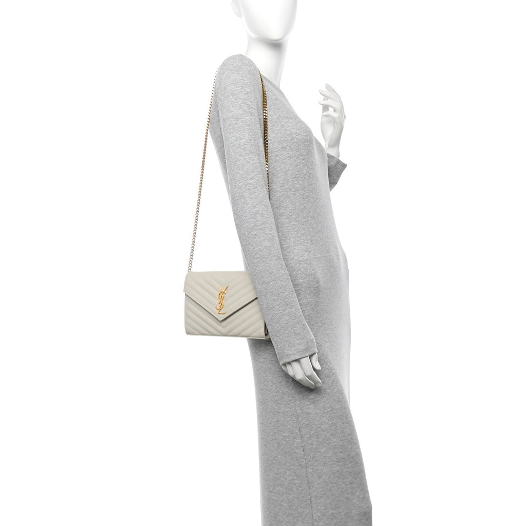 Grain De Poudre Matelasse Chevron Monogram Chain Wallet Crema Soft