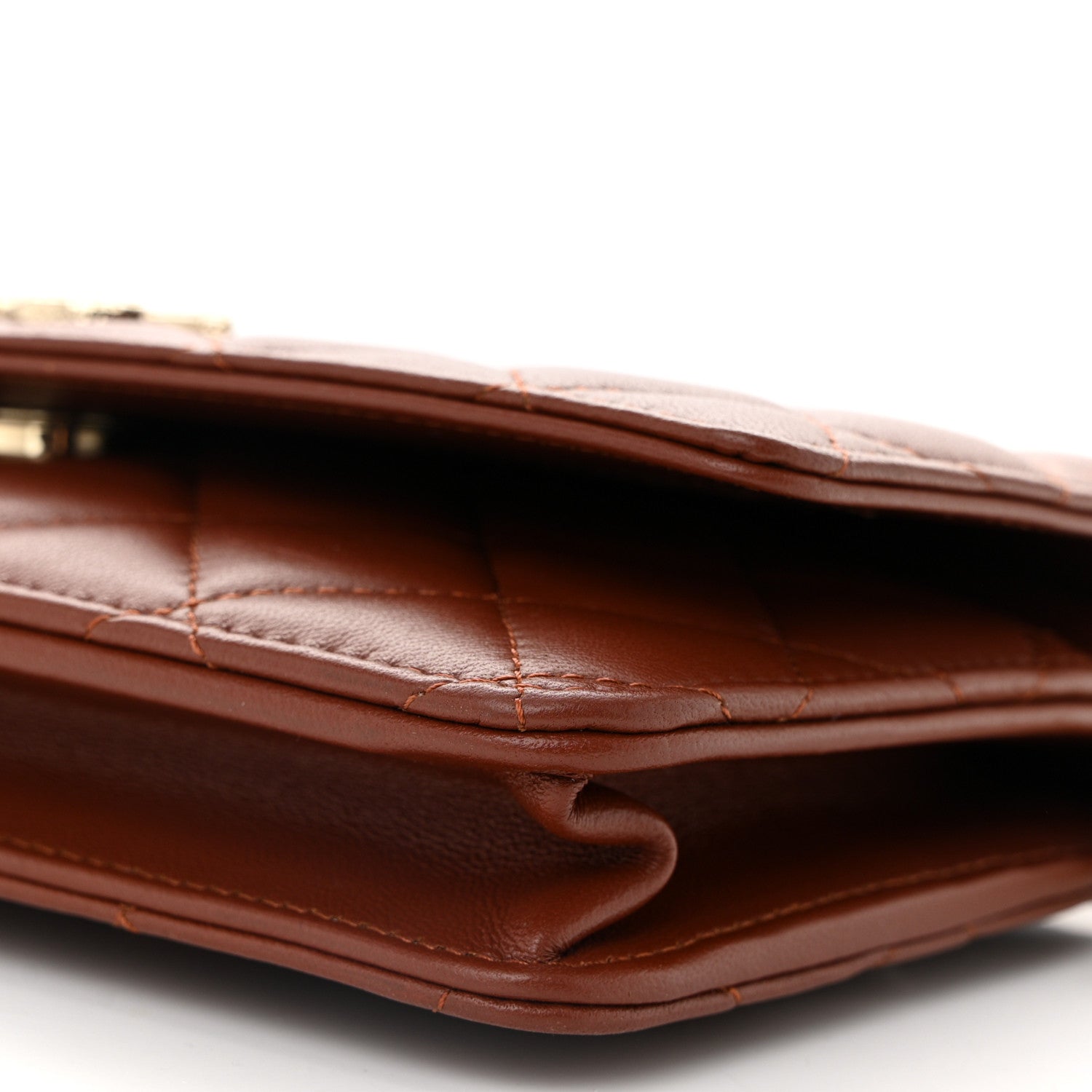 Lambskin Quilted Crystal Pearl CC Wallet On Chain WOC  Brown