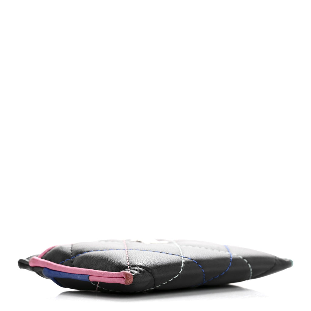 Lambskin Quilted Chanel Card Holder Black Pink Light Blue