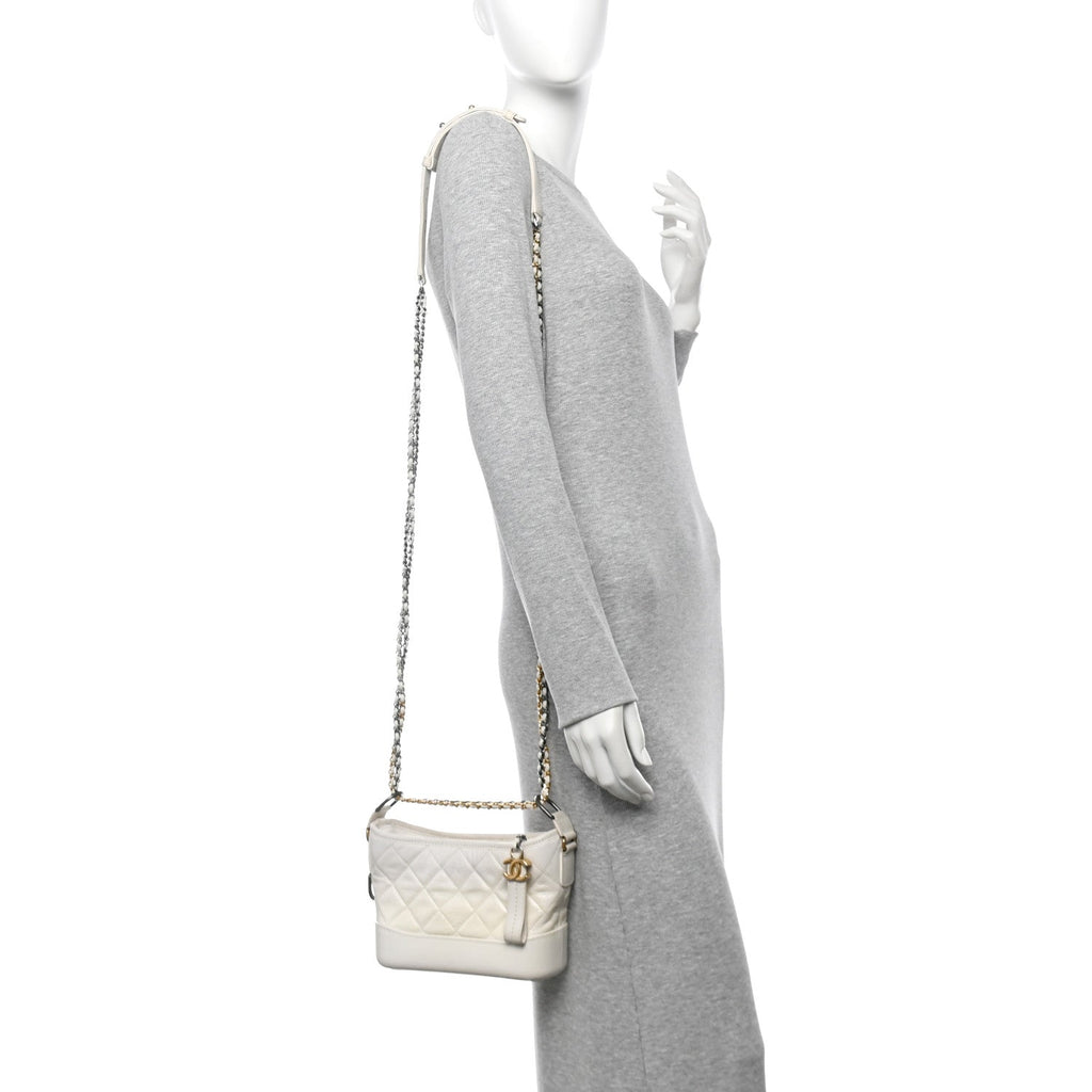 Aged Calfskin Quilted Small Gabrielle Hobo White