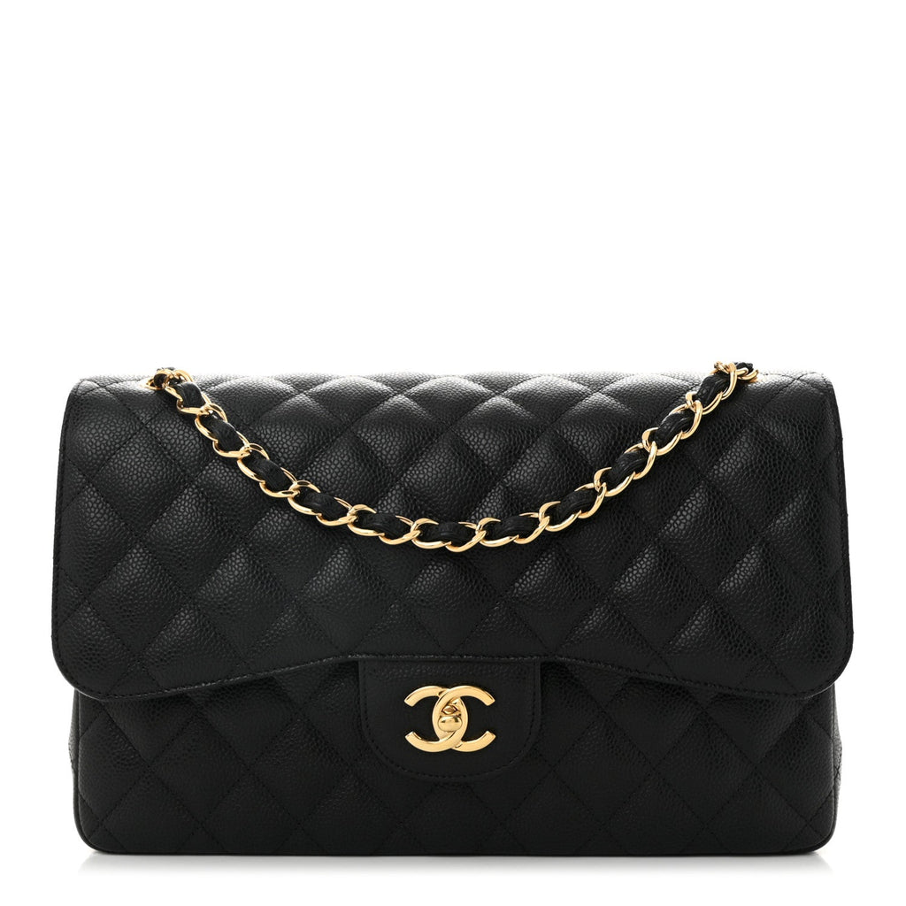 Caviar Quilted Jumbo Double Flap Black