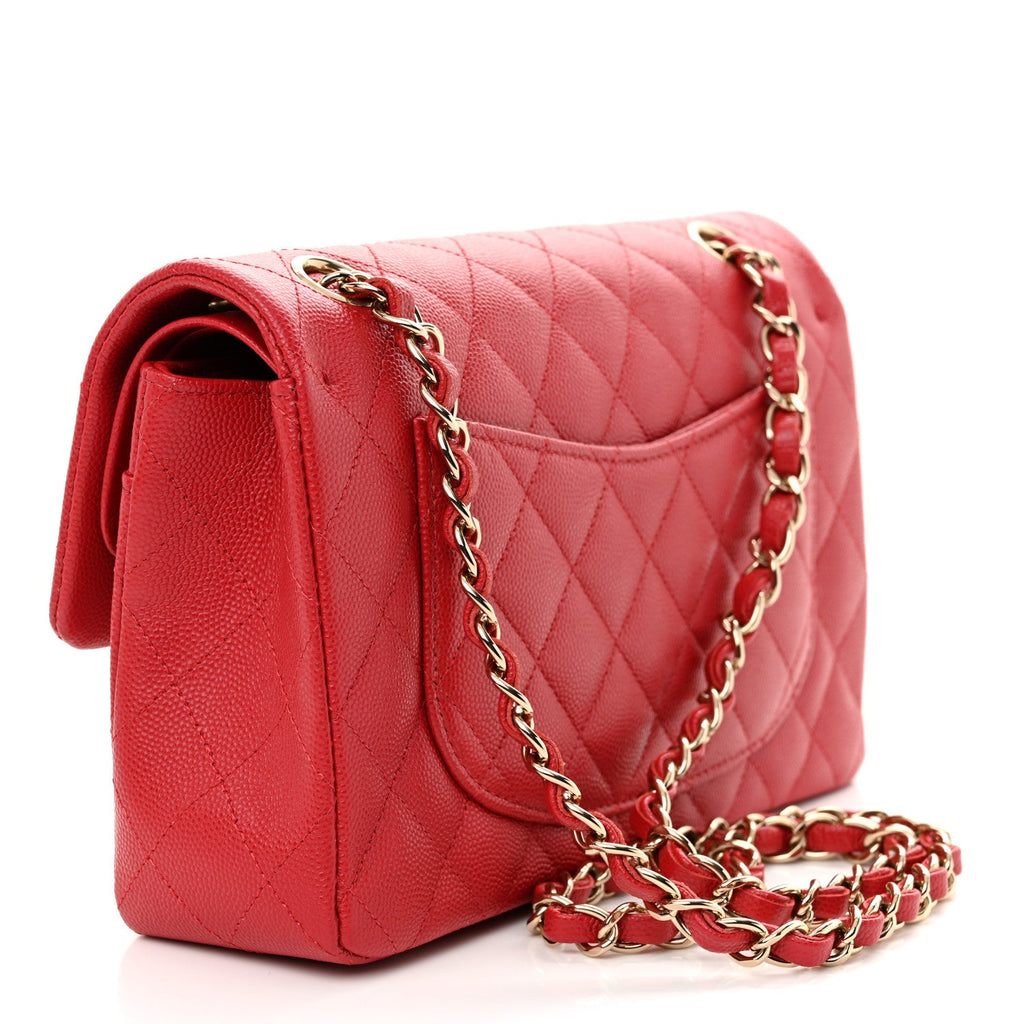 Caviar Quilted Small Double Flap Red