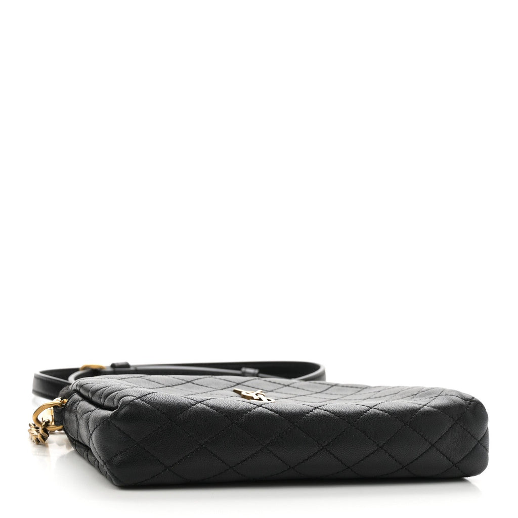 Lambskin Quilted Gaby Zipped Pouch Black