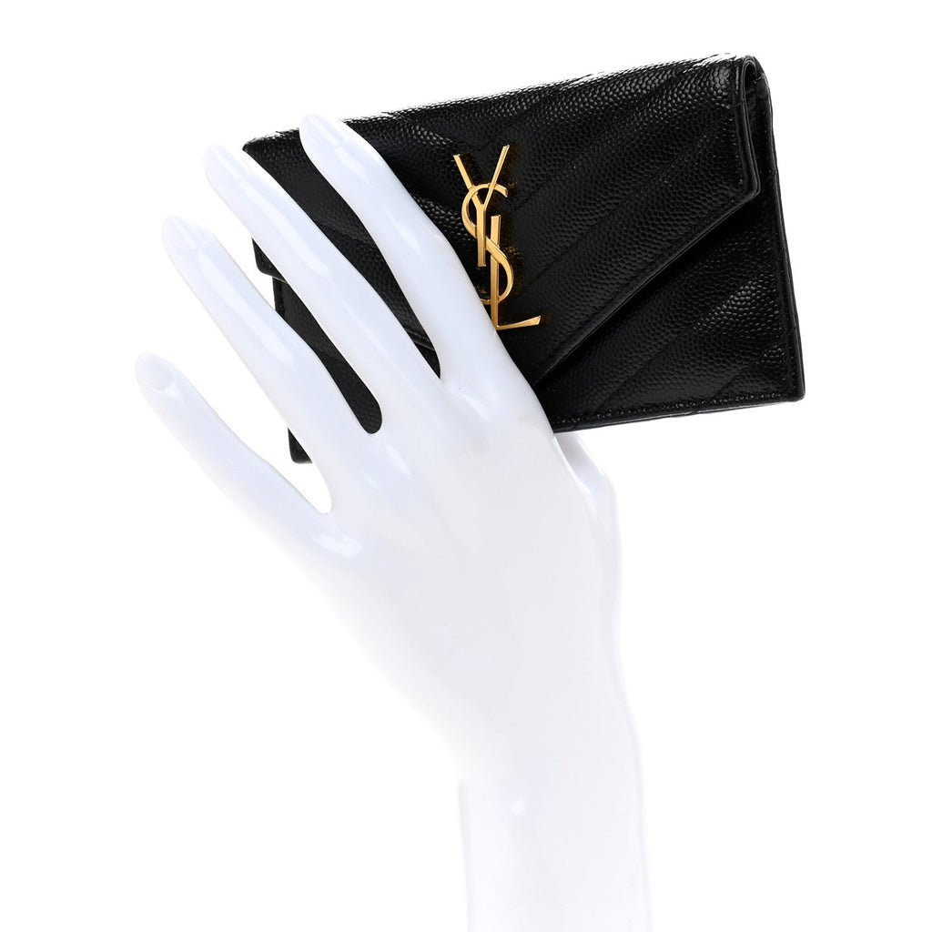 Grain De Poudre Matelasse Chevron Monogram Compact Wallet Black