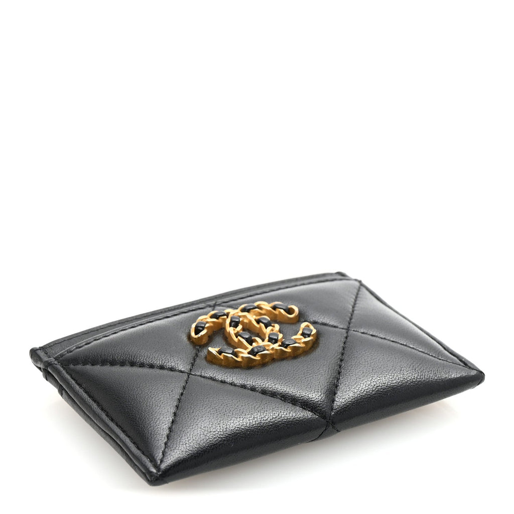 Lambskin Quilted Chanel 19 Card Holder Black