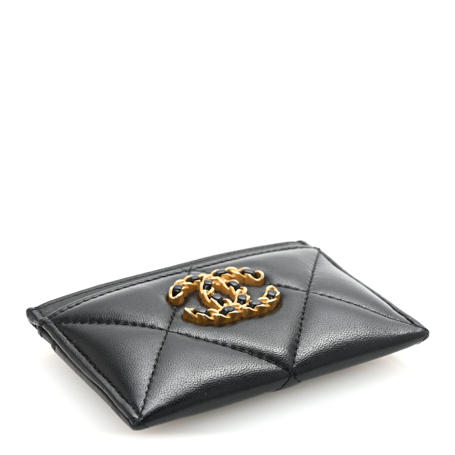 Lambskin Quilted Chanel 19 Card Holder Black