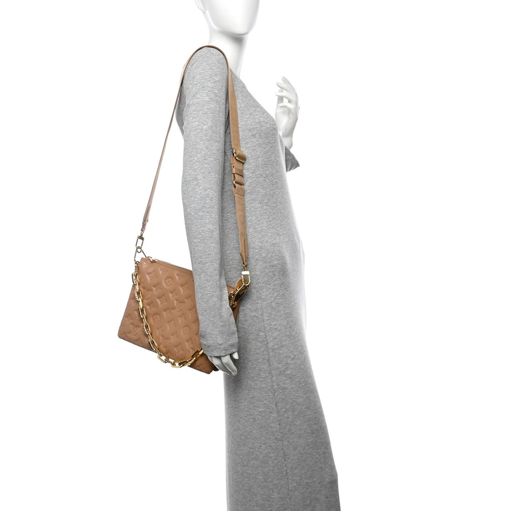 Lambskin Embossed Monogram Coussin PM Taupe