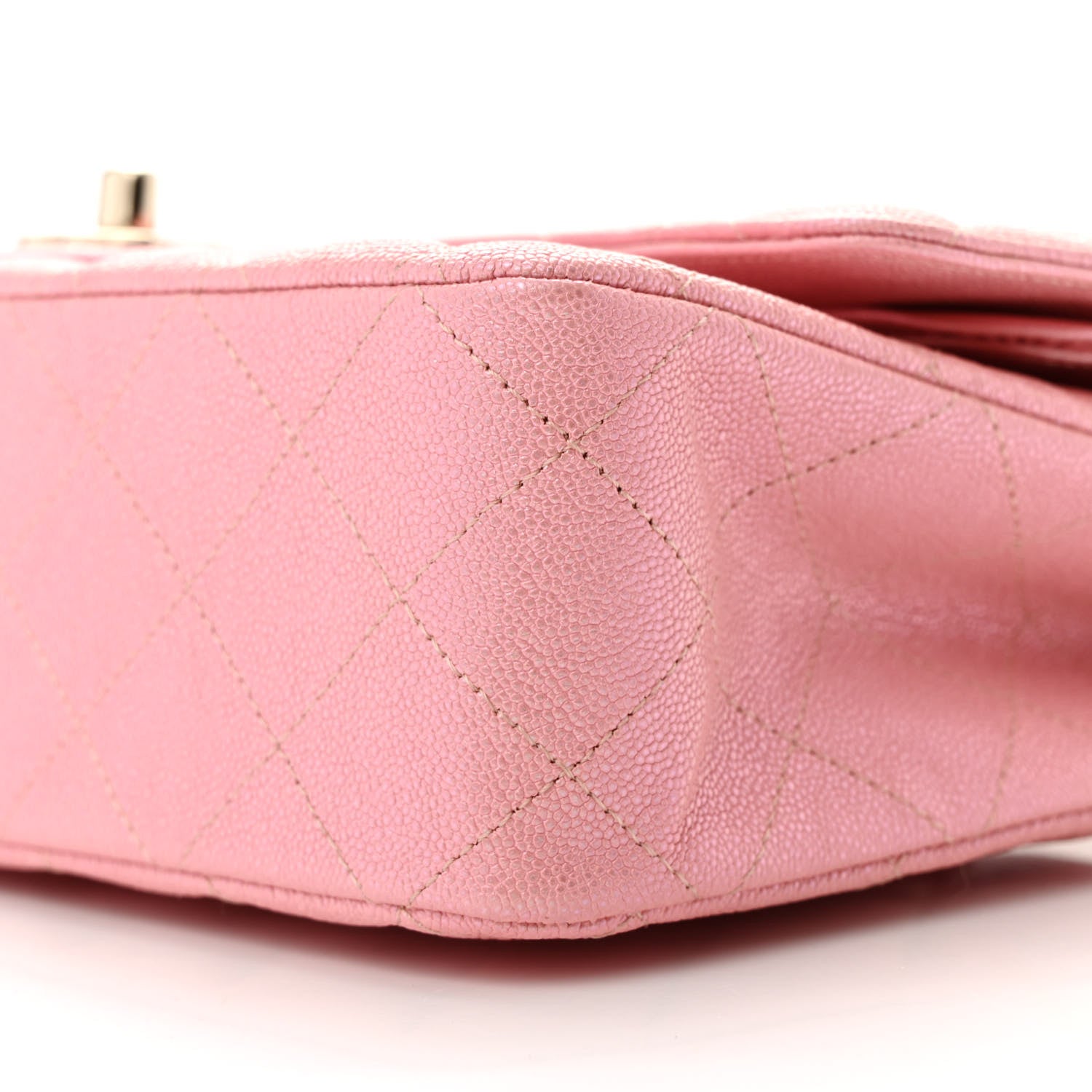 Iridescent Caviar Quilted Medium Double Flap Rose Pink