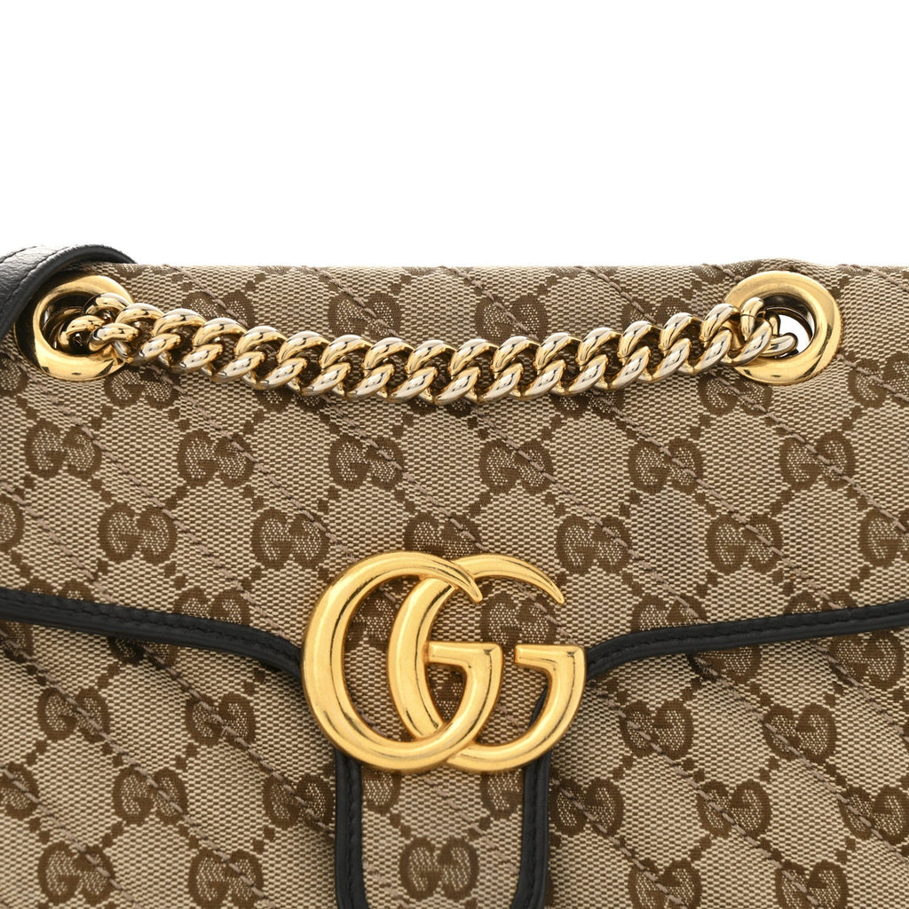 Monogram Matelasse Diagonal Small GG Marmont Shoulder Bag Beige Black