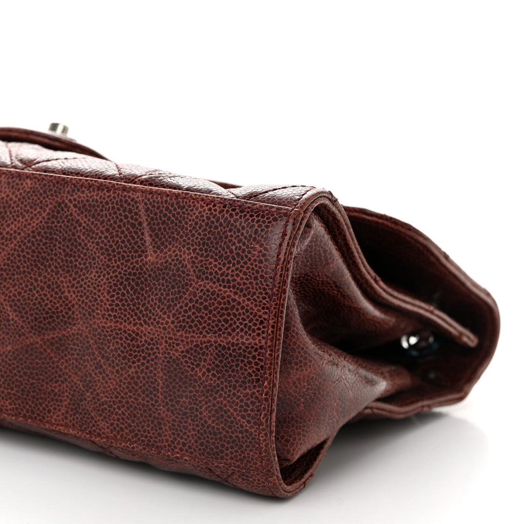 Crumpled Grained Calfskin Jumbo CC Crave Flap Burgundy