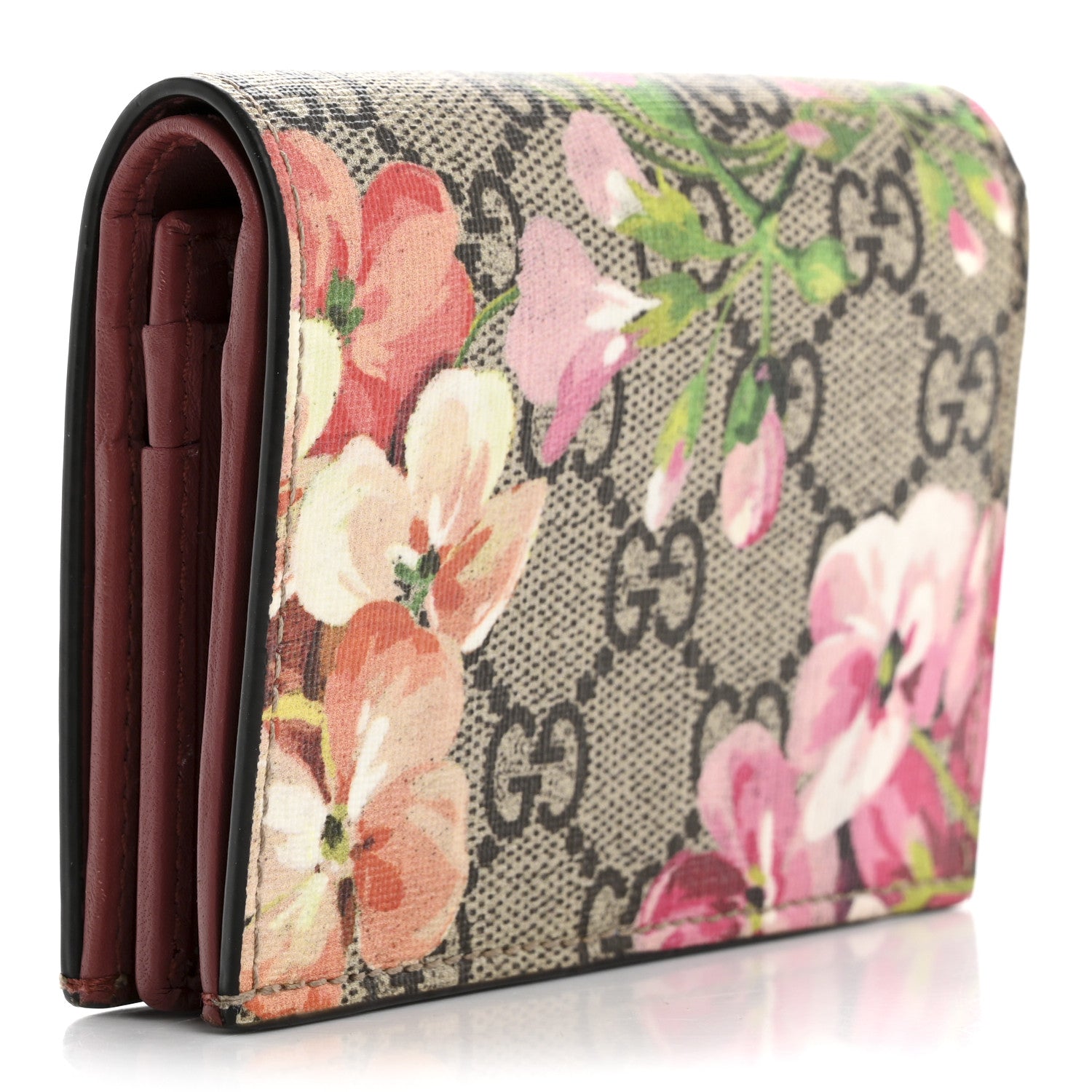 GG Supreme Monogram Blooms Card Case Wallet Beige Multicolor Dry Rose