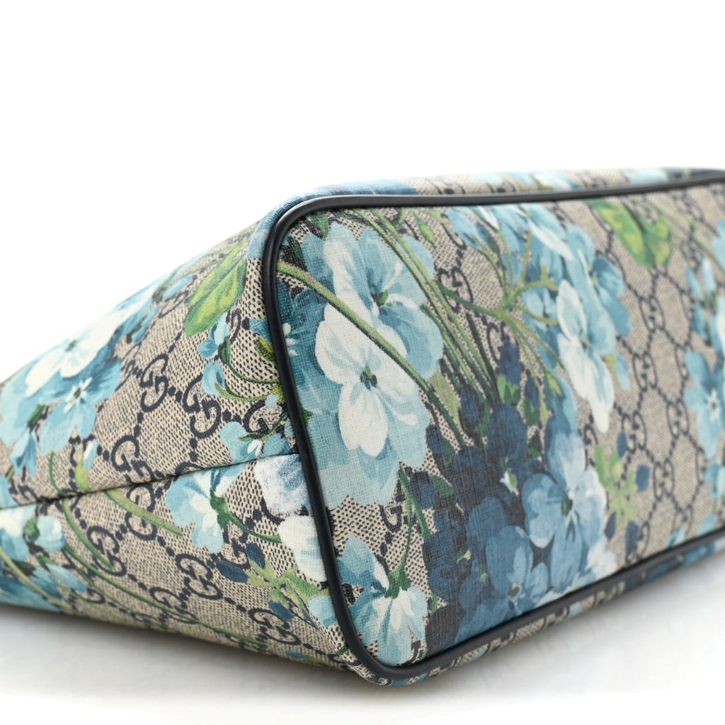 GG Supreme Monogram Blooms Small Zippered Tote Blue