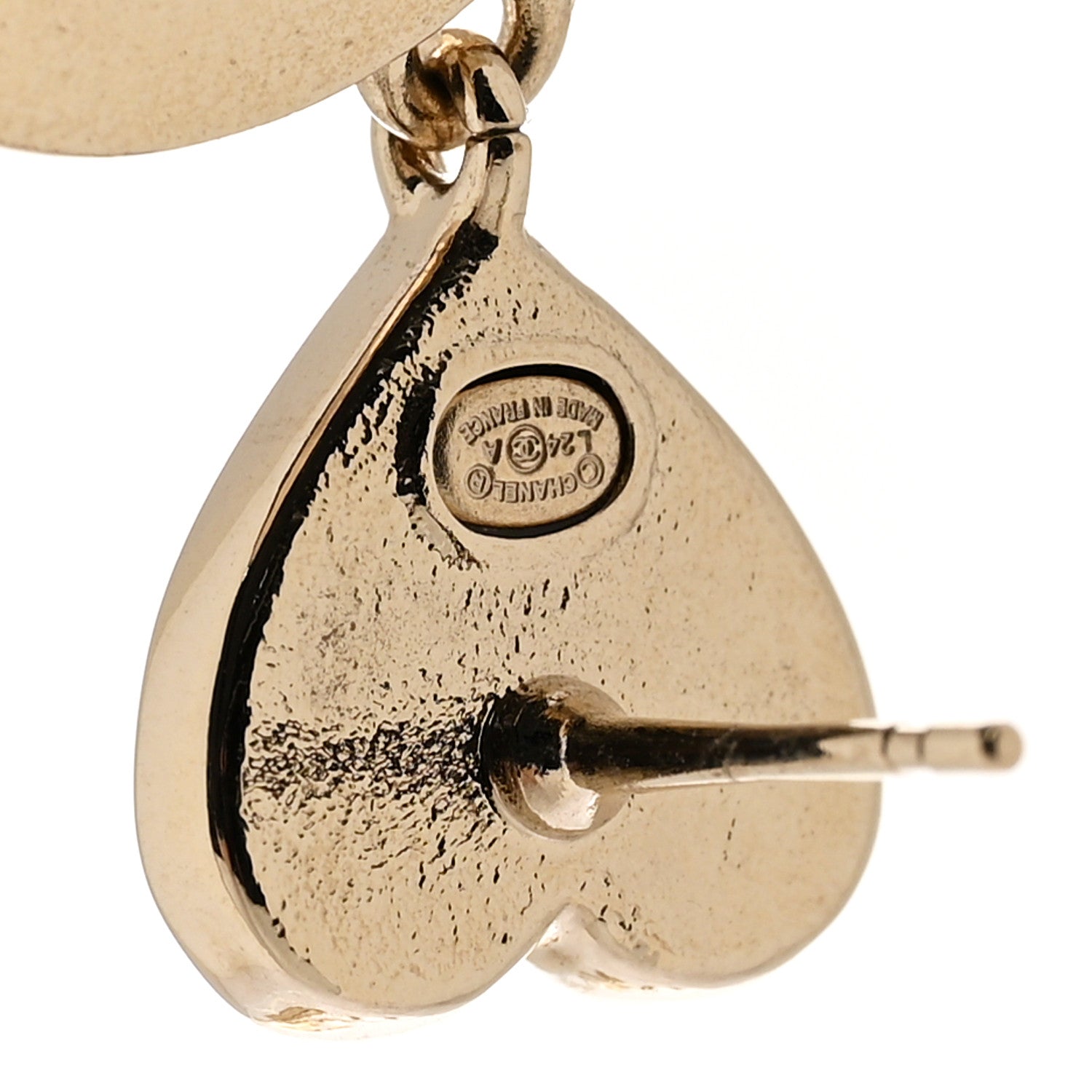 Metal Enamel CC Heart Drop Earrings Gold Black Pink