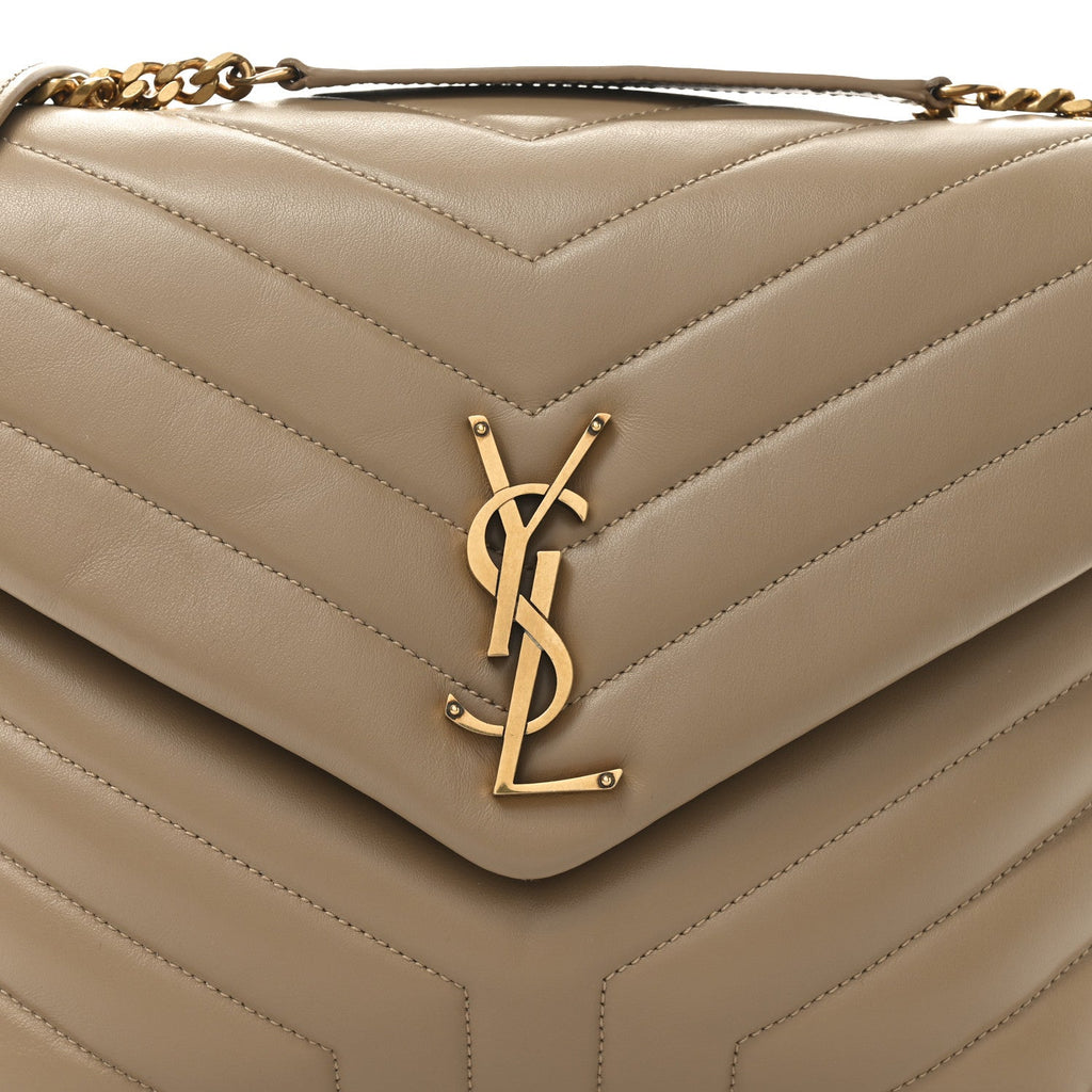Calfskin Y Quilted Monogram Medium Loulou Chain Satchel Natural Tan