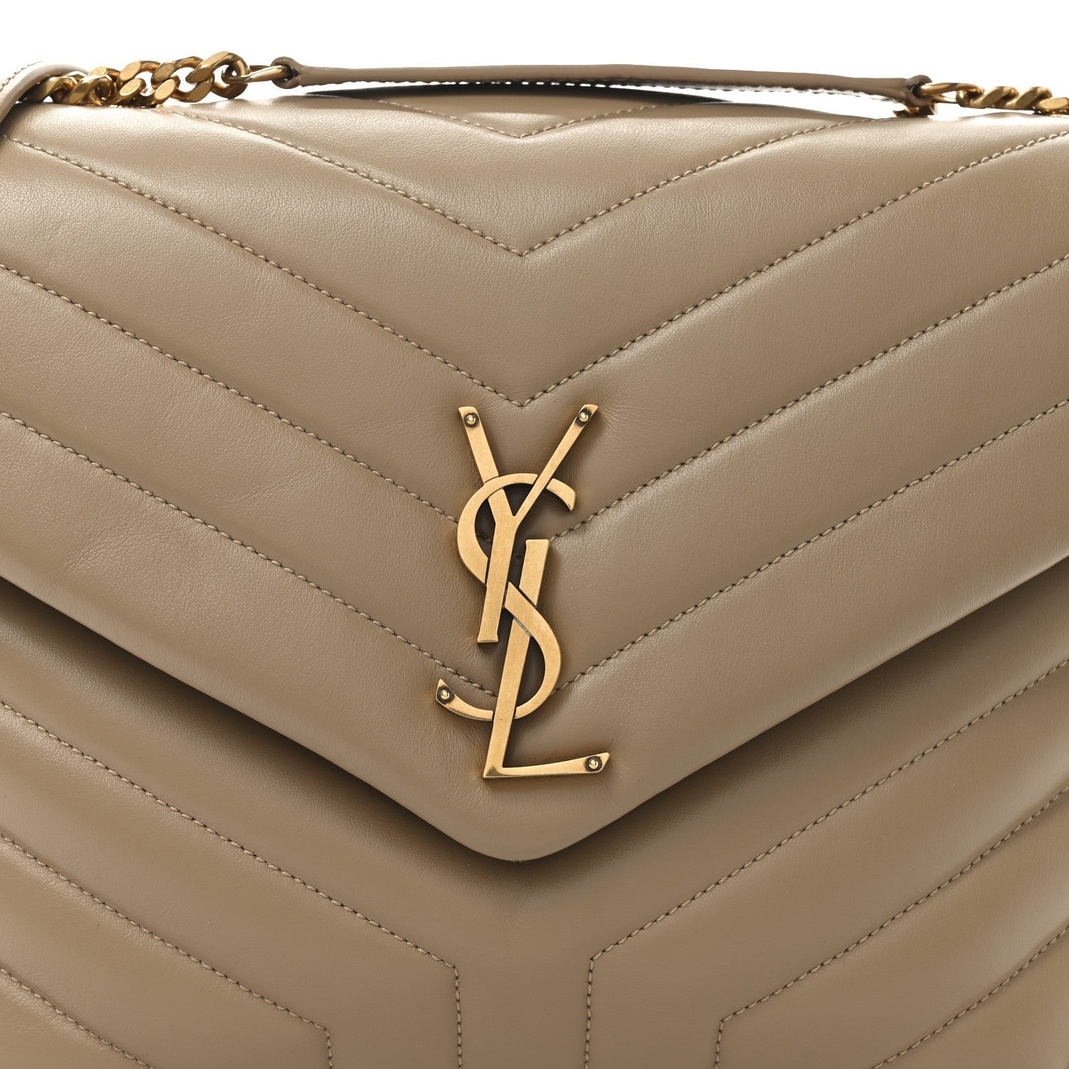 Calfskin Y Quilted Monogram Medium Loulou Chain Satchel Natural Tan