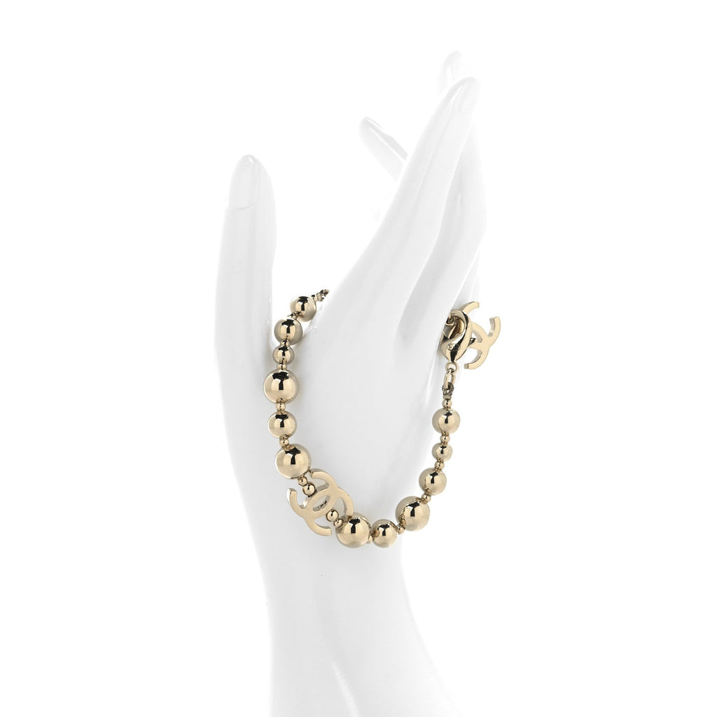 Metal Beaded CC Bracelet Gold