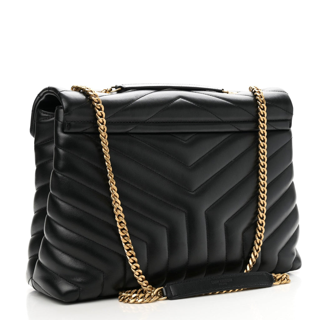 Calfskin Y Quilted Monogram Medium Loulou Chain Satchel Black
