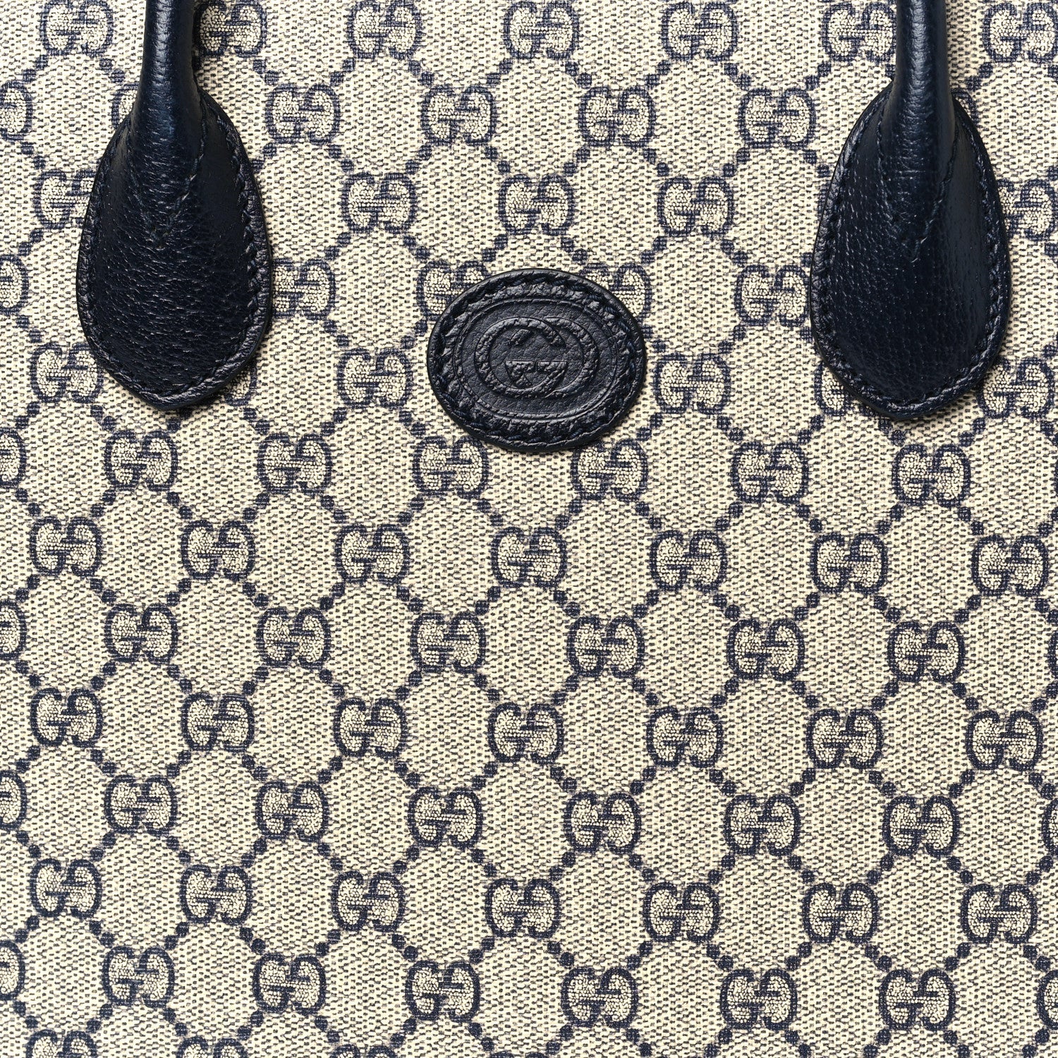 GG Supreme Monogram Textured Dollar Calfskin Small Retro Interlocking G Tote Bag Beige Blue