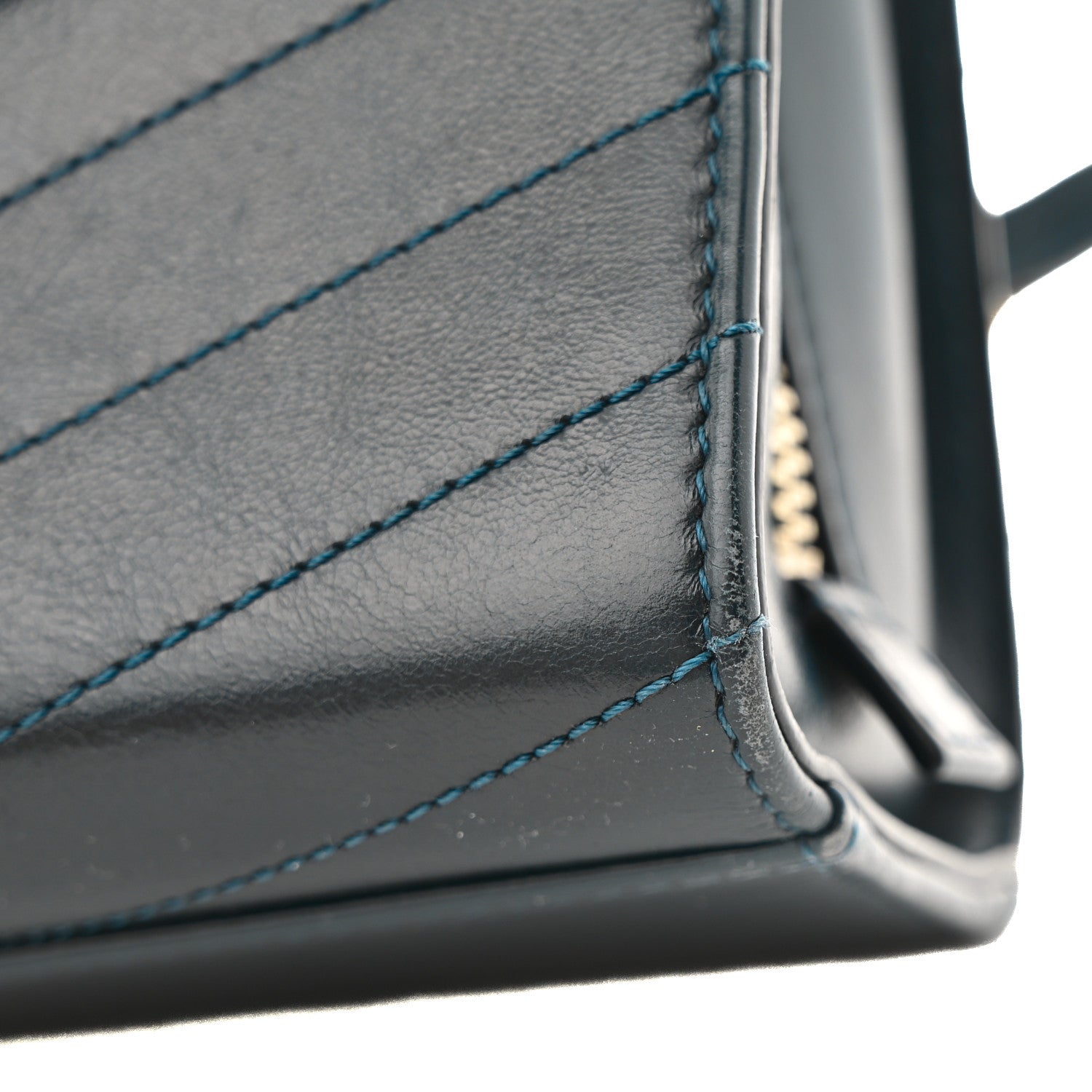 Calfskin Chevron Quilted Medal Flap Blue