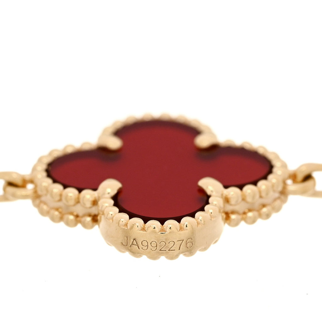 18K Yellow Gold Carnelian 5 Motifs Vintage Alhambra Bracelet
