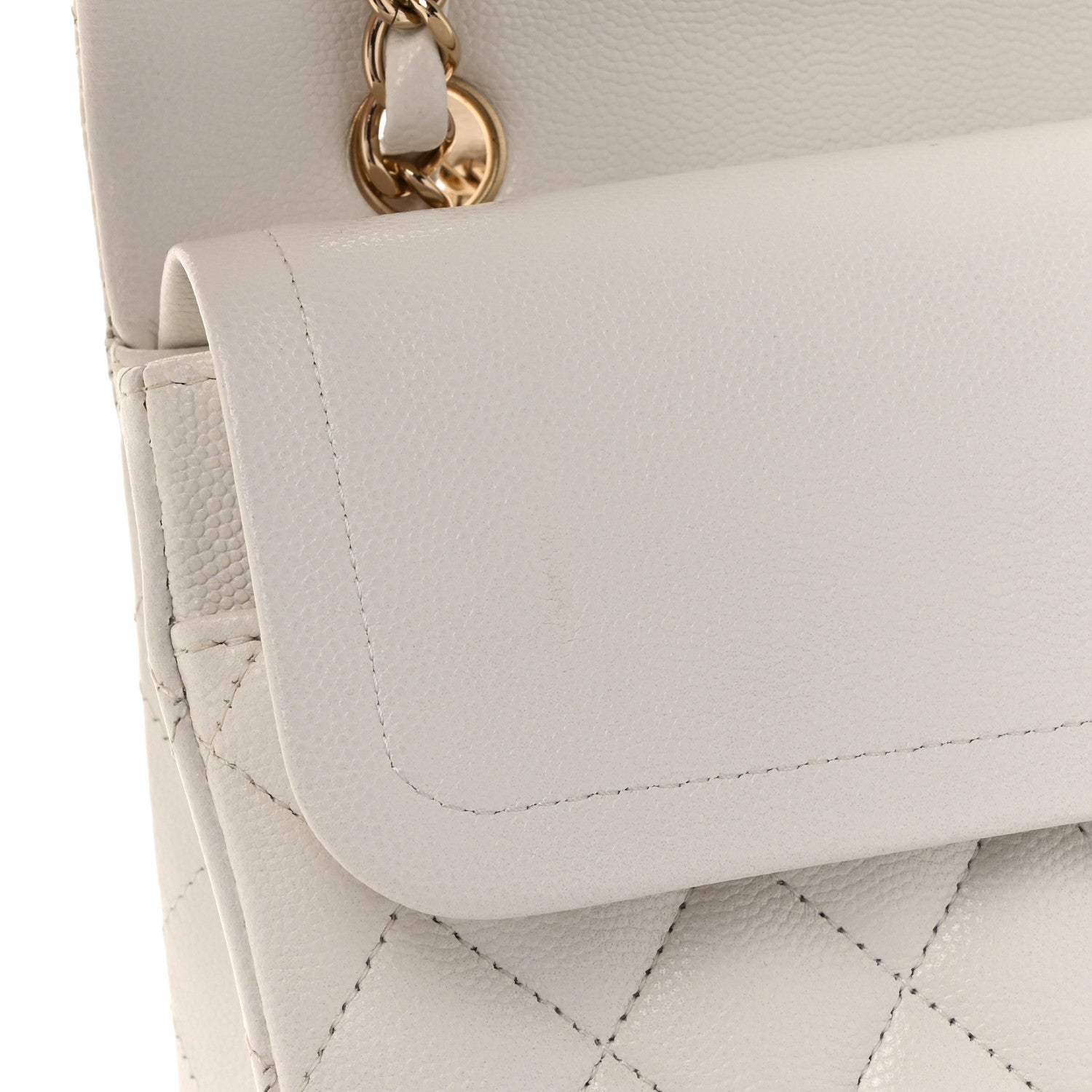 Caviar Quilted Medium Double Flap White